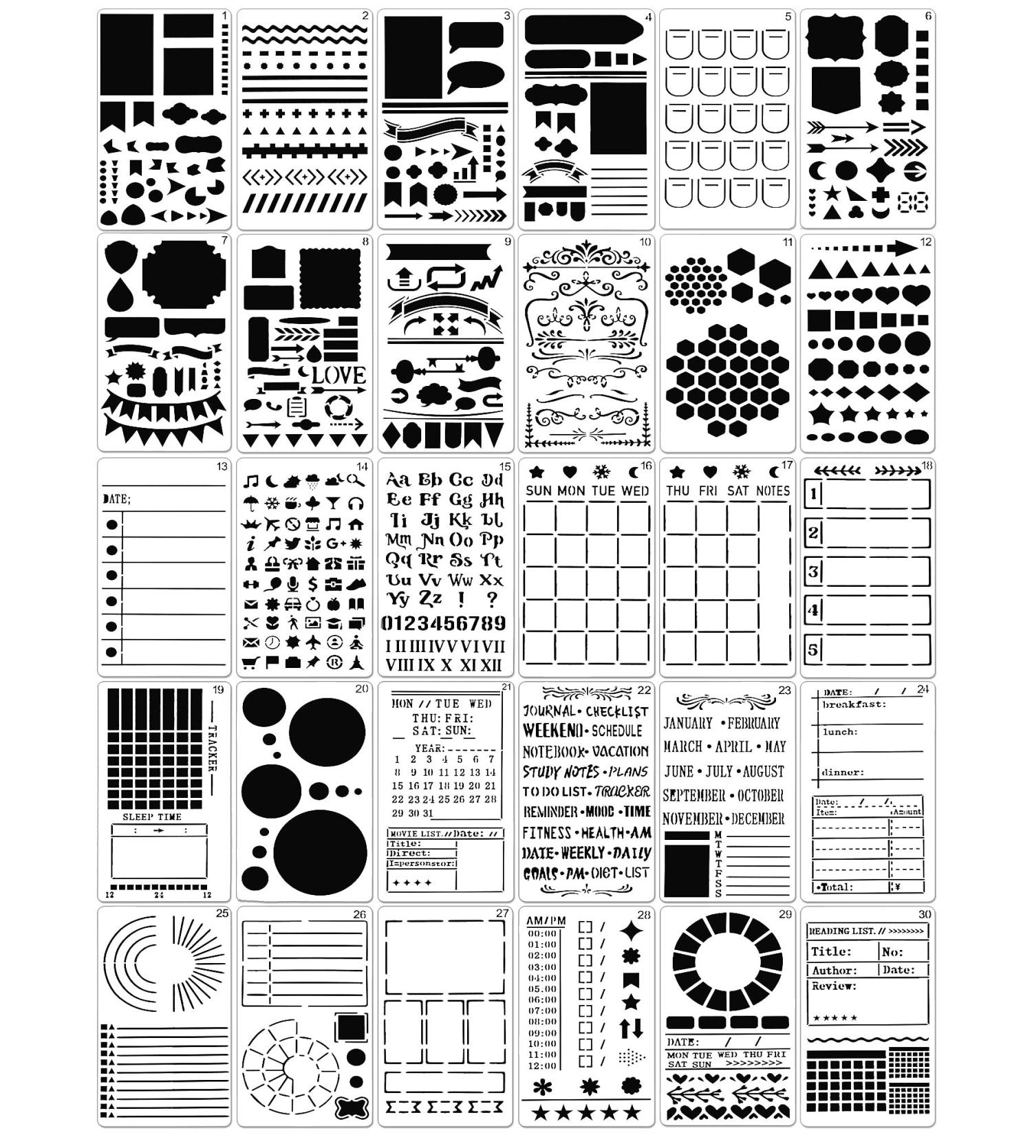 30 pcs Ultimate Productivity Journal Stencils Set - DIY Drawing Templates for Planner, Notebook, Scrapbook & Christmas Cards - Stylish Style - 4 x 7 Inch - Buy Online on GoSupps.com