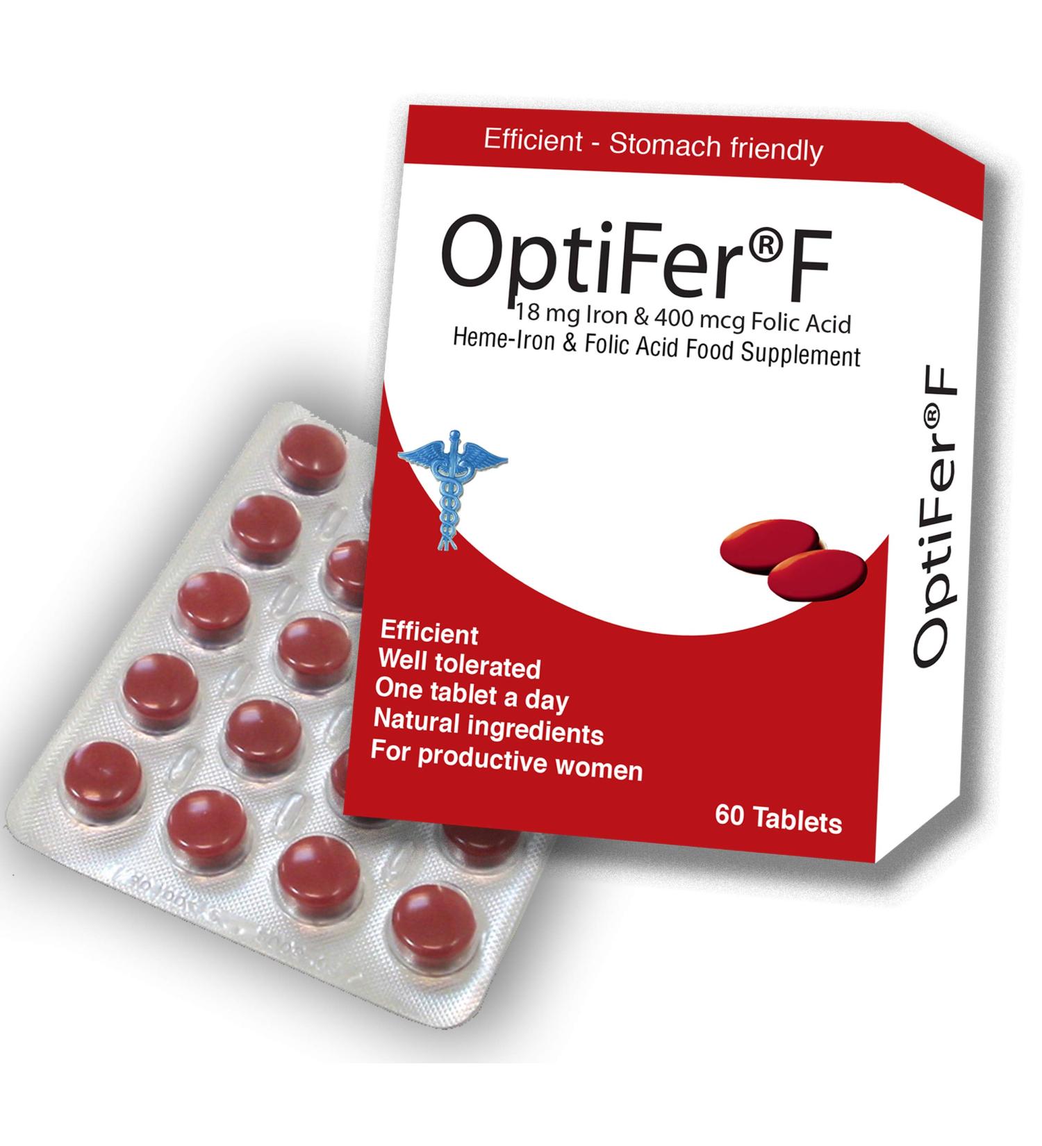 OptiFer F 60 Tablets: Natural Heme Iron & Folic Acid Supplement - Buy Online on GoSupps.com