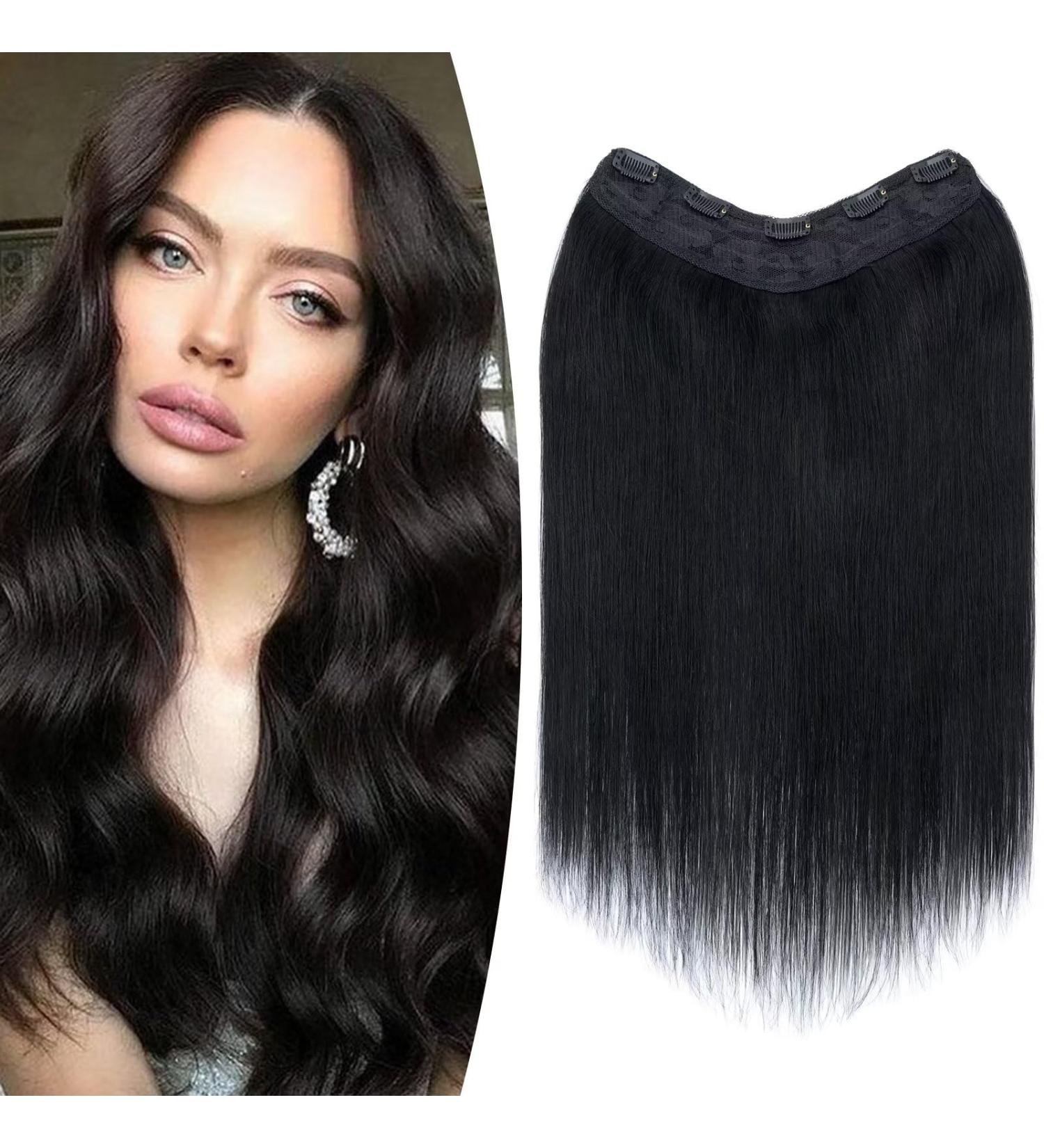 TESS One Piece Black Hair Extensions Clip in Real Hair Clip in Human Hair Extensions Clip in Hair Extension Real Human Hair 14 inch 1 Jet Black - Buy Online on GoSupps.com