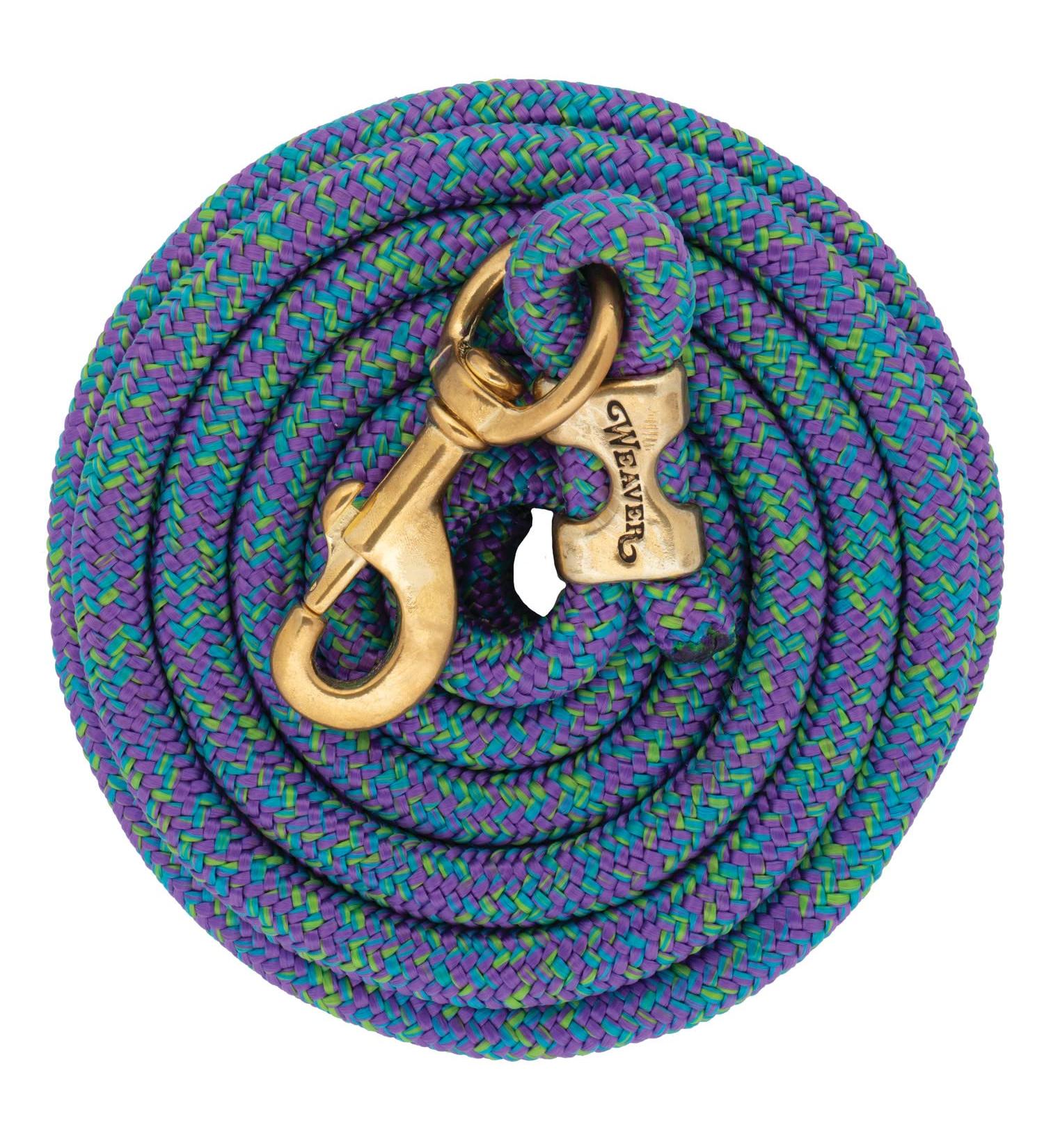 Poly Lead Rope with Solid Brass 225 Snap 10-feet Mosaic Dark Purple/Sky Blue/Lime Green