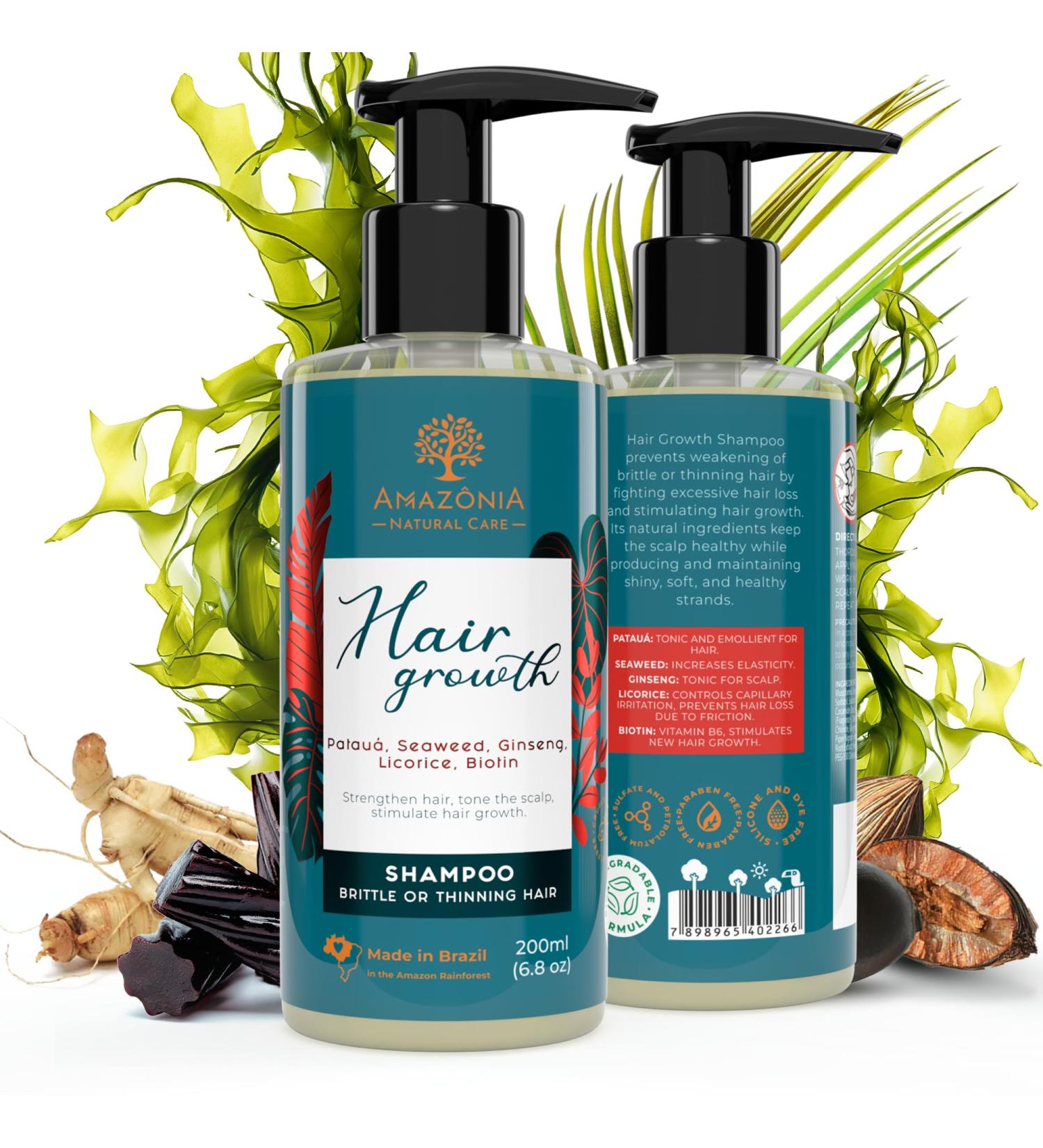 All Natural Hair Growth Shampoo for Men & Women | Biotin Paraben & Sulfate Free | Strengthen Thinning Hair with Pataua Seaweed Ginseng & Licorice - 6.8oz - Buy Online on GoSupps.com