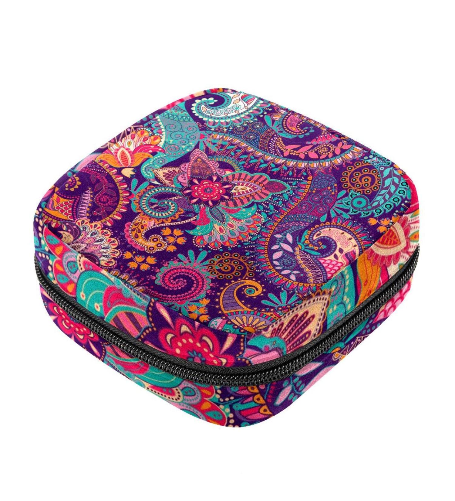 Menstrual Bag with Zipper | Stylish Ladies Napkin & Tampon Pouch for Women & Girls | Paisley Print Collection - Buy Online on GoSupps.com