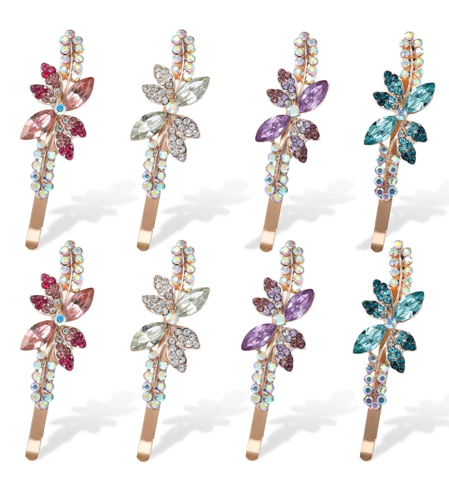 Violet Pink Bobby Pins & Flower Hair Clips - Chic Rhinestone Hair Accessories for Women & Girls - 8-Piece Set - Buy Online on GoSupps.com