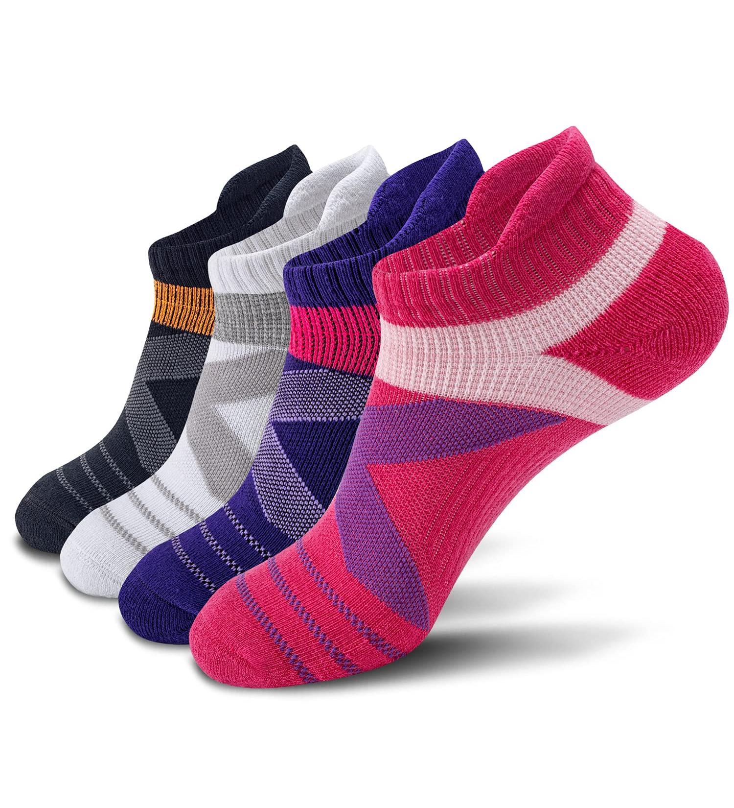 KC-TAHO Ankle Compression Socks 4 Pairs - Men & Women - 16-23 mmHg - Cotton Cushioned - Achilles Tendonitis Brace - Medium - BLACK+WHITE+PURPLE+ROSE - Buy Online on GoSupps.com