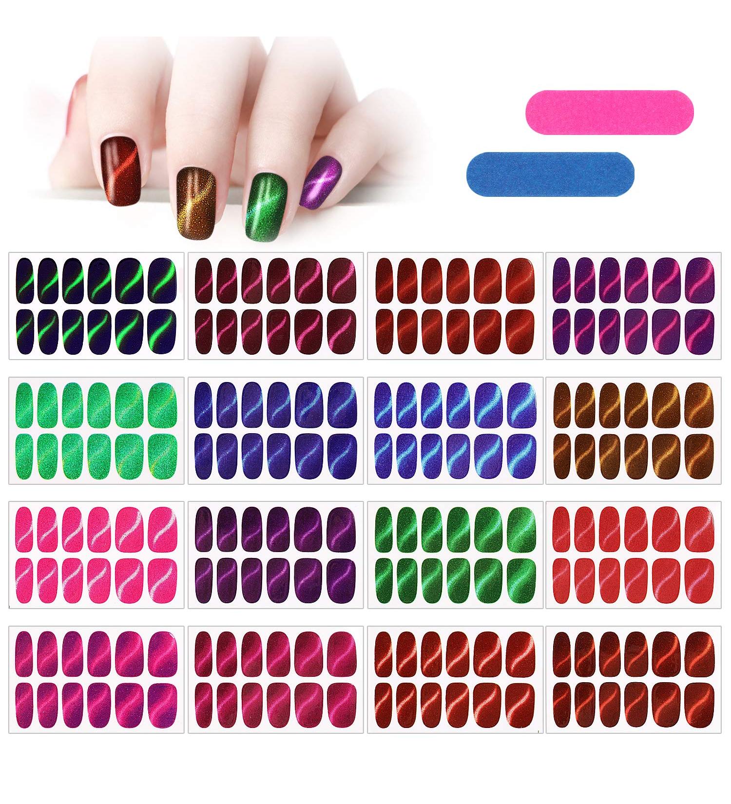 MWoot 16 Leaf Glitter Nail Stickers | Self-Adhesive Nail Art & Cat Eye Designs | DIY Manicure Decoration - Buy Online on GoSupps.com