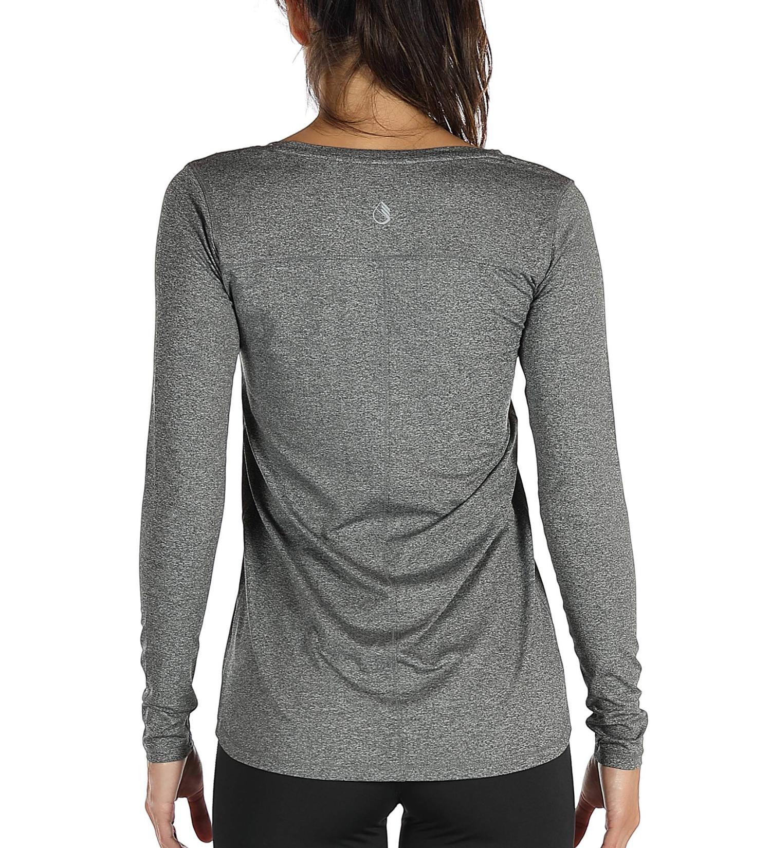 Icyzone Women's Long-Sleeved Running Shirt - Breathable Fitness Top with Thumb Hole - Dark Grey L - International Shipping Available - Buy Online on GoSupps.com