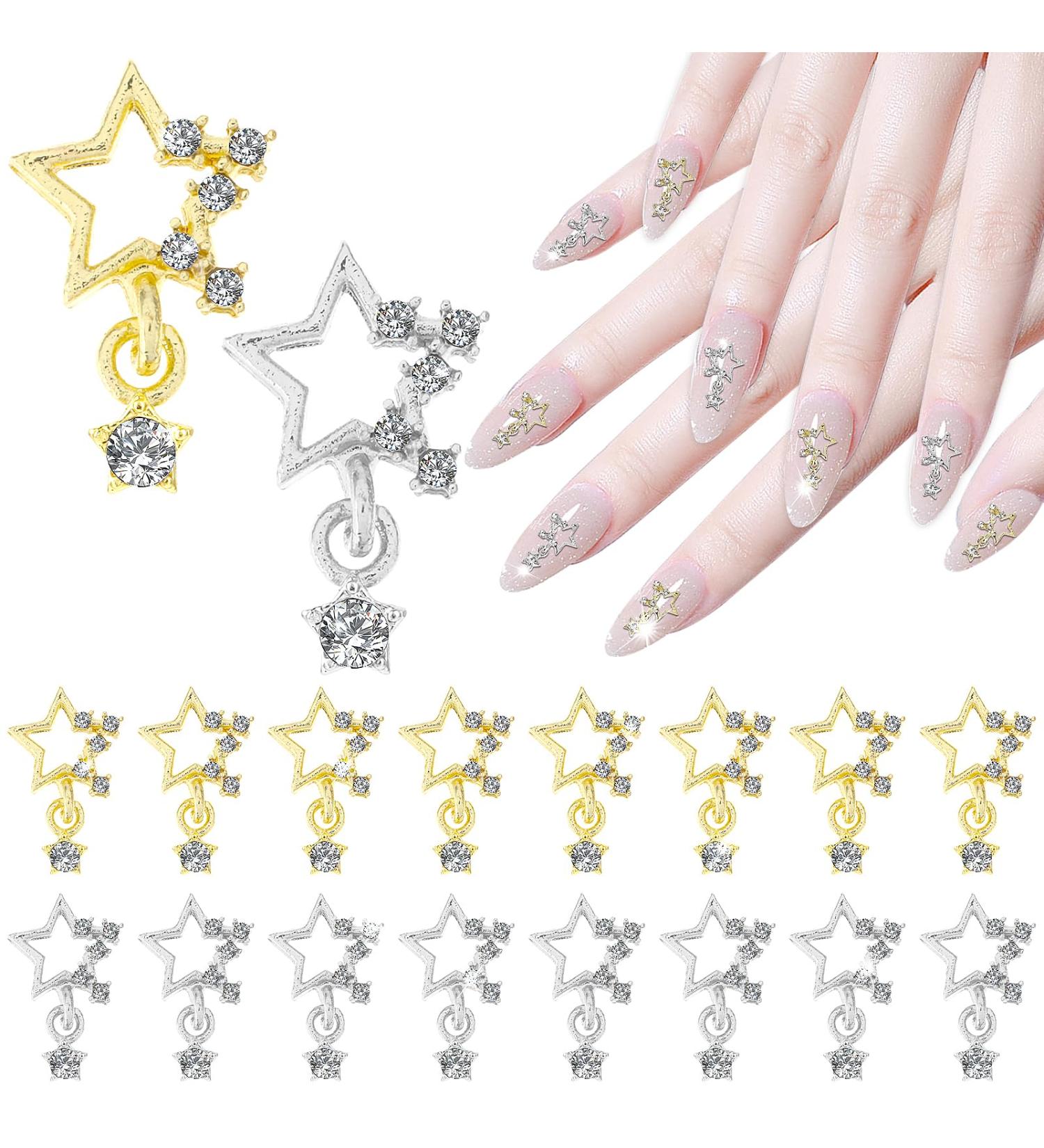 30-Piece Star Nail Charms Set - Gold & Silver 3D Rhinestone Alloy Charms for Women and Girls - DIY Nail Art Supplies - Buy Online on GoSupps.com