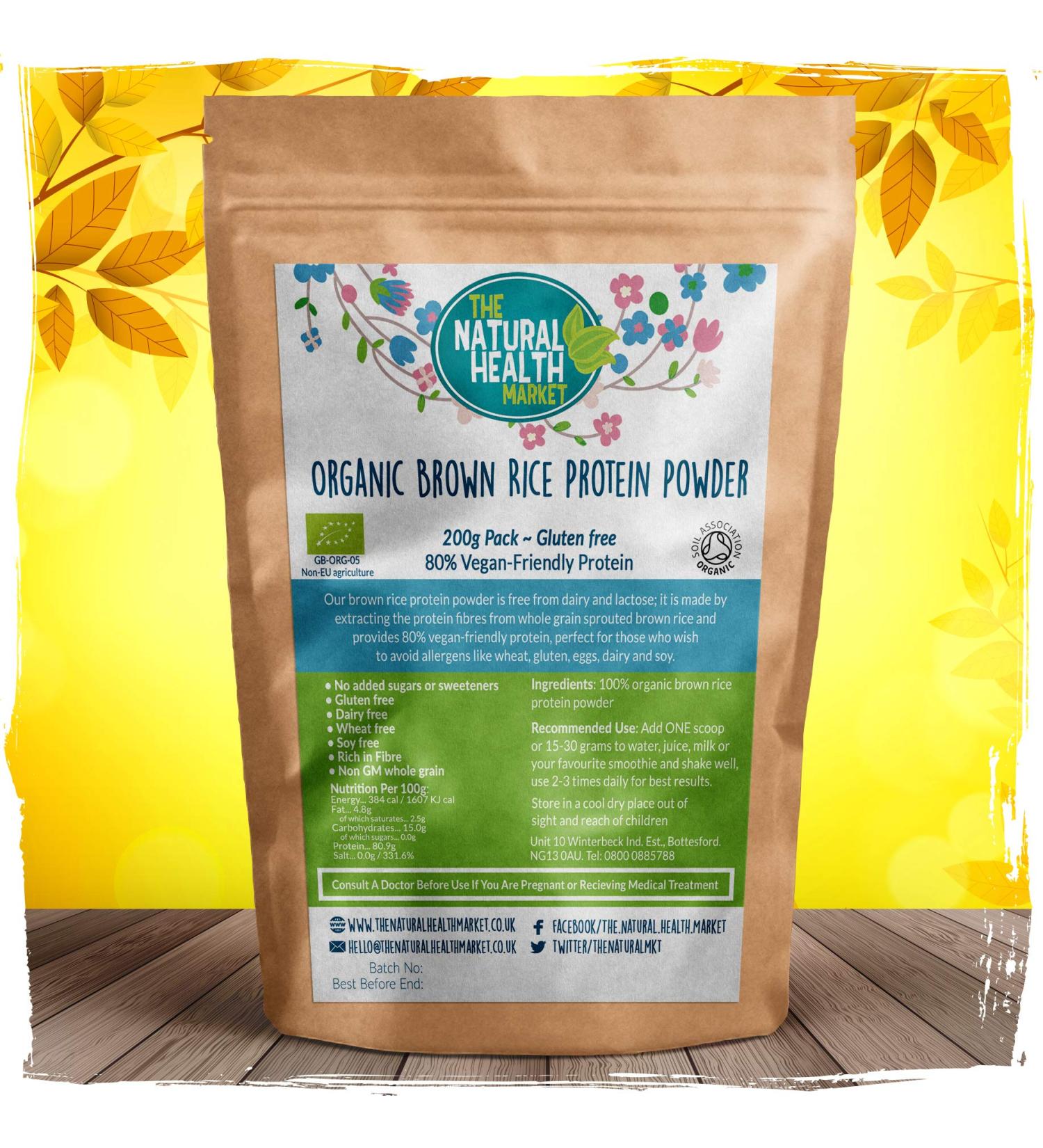 Organic Brown Rice Protein Powder by The Natural Health Market Vegan Protein Source 80% Protein by Weight (200g) Brown Rice 200g