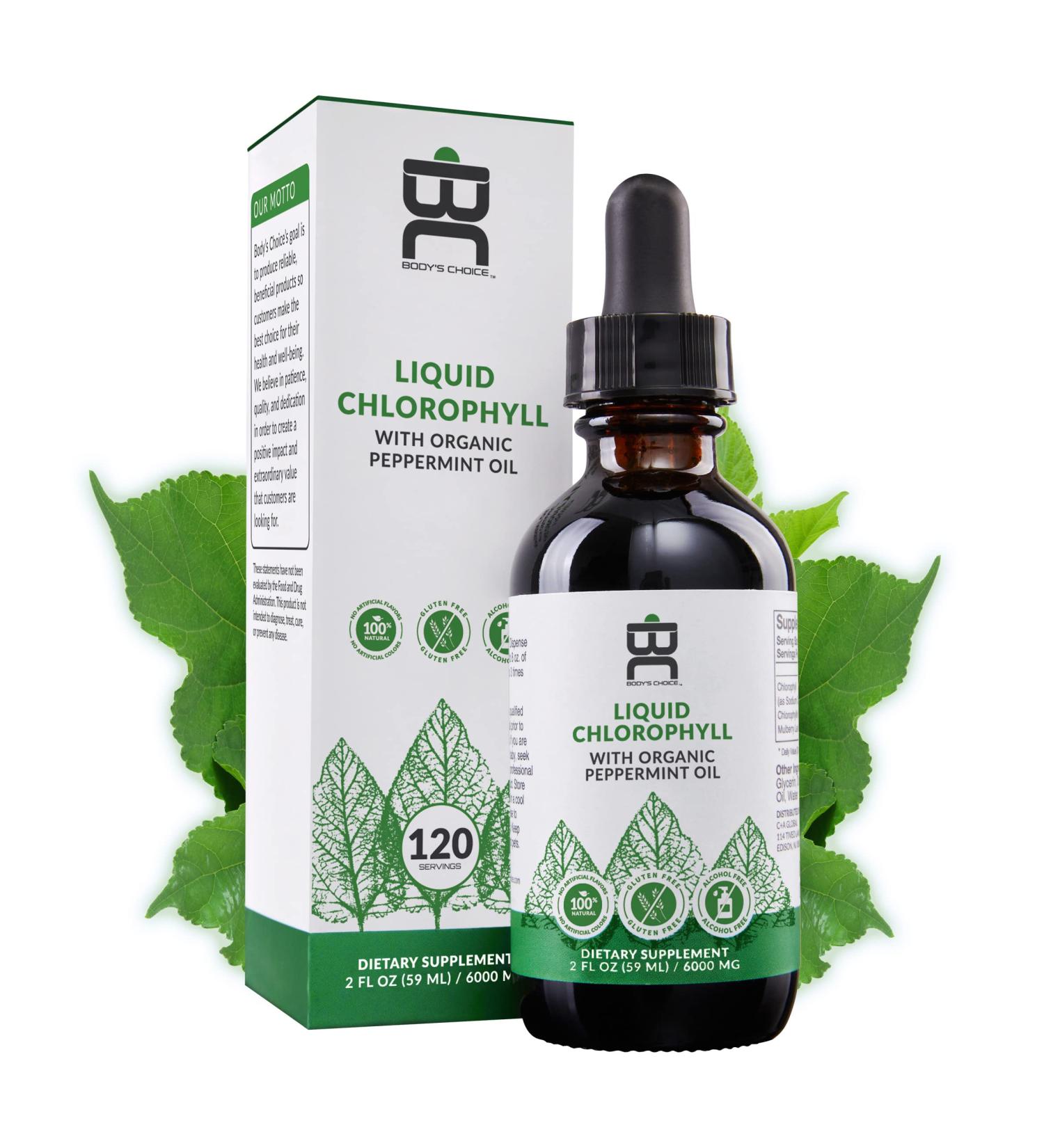 Body's Choice Liquid Chlorophyll Drops with Organic Peppermint Oil - Energy Boost & Skin Health - Alcohol Free, Gluten Free, Vegan, Non-GMO - Buy Online on GoSupps.com