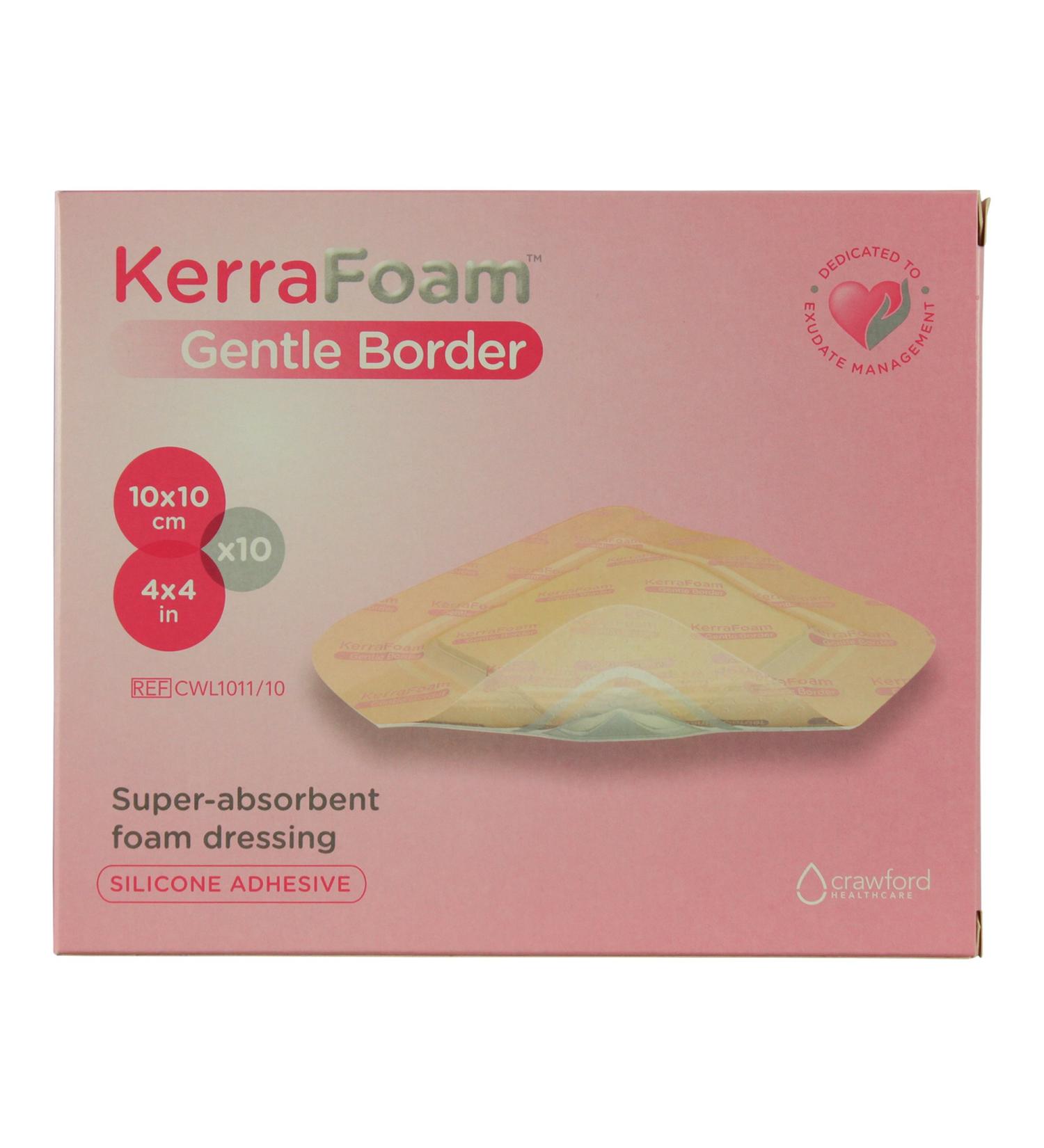 KerraFoam Gentle Border Foam Dressing 4x4 - Box of 10 | Aid Wound Healing, Absorbs Drainage, Gentle on Skin - Buy Online on GoSupps.com
