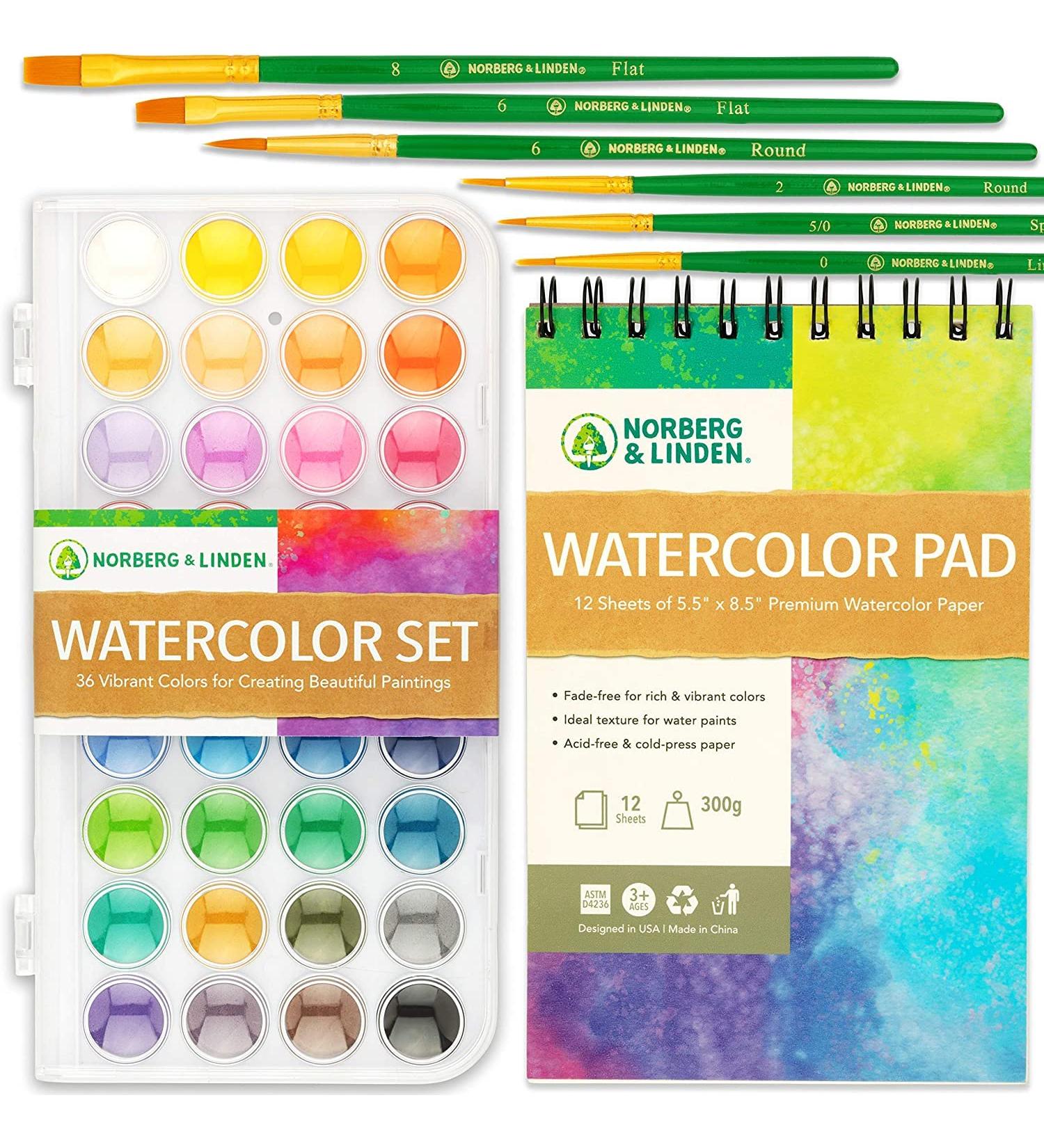 Norberg & Linden Watercolor Paint Set - 36 Premium Paints, 12 Page Pad, 6 Brushes - Painting Supplies with Palette - Watercolors, Art Pad Paper, and Artist Brushes_MG - Buy Online on GoSupps.com