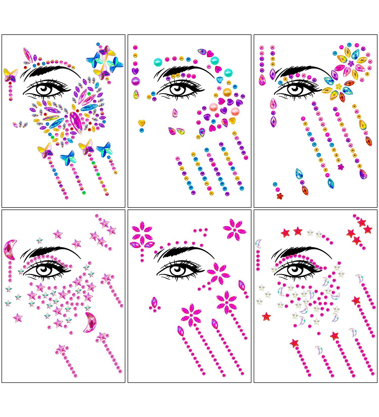 6 Sheets Festival Face Gems & Body Jewels for Women - Self-Adhesive Rhinestones, Stars, Butterflies - Perfect for Makeup & Festivals - Buy Online on GoSupps.com