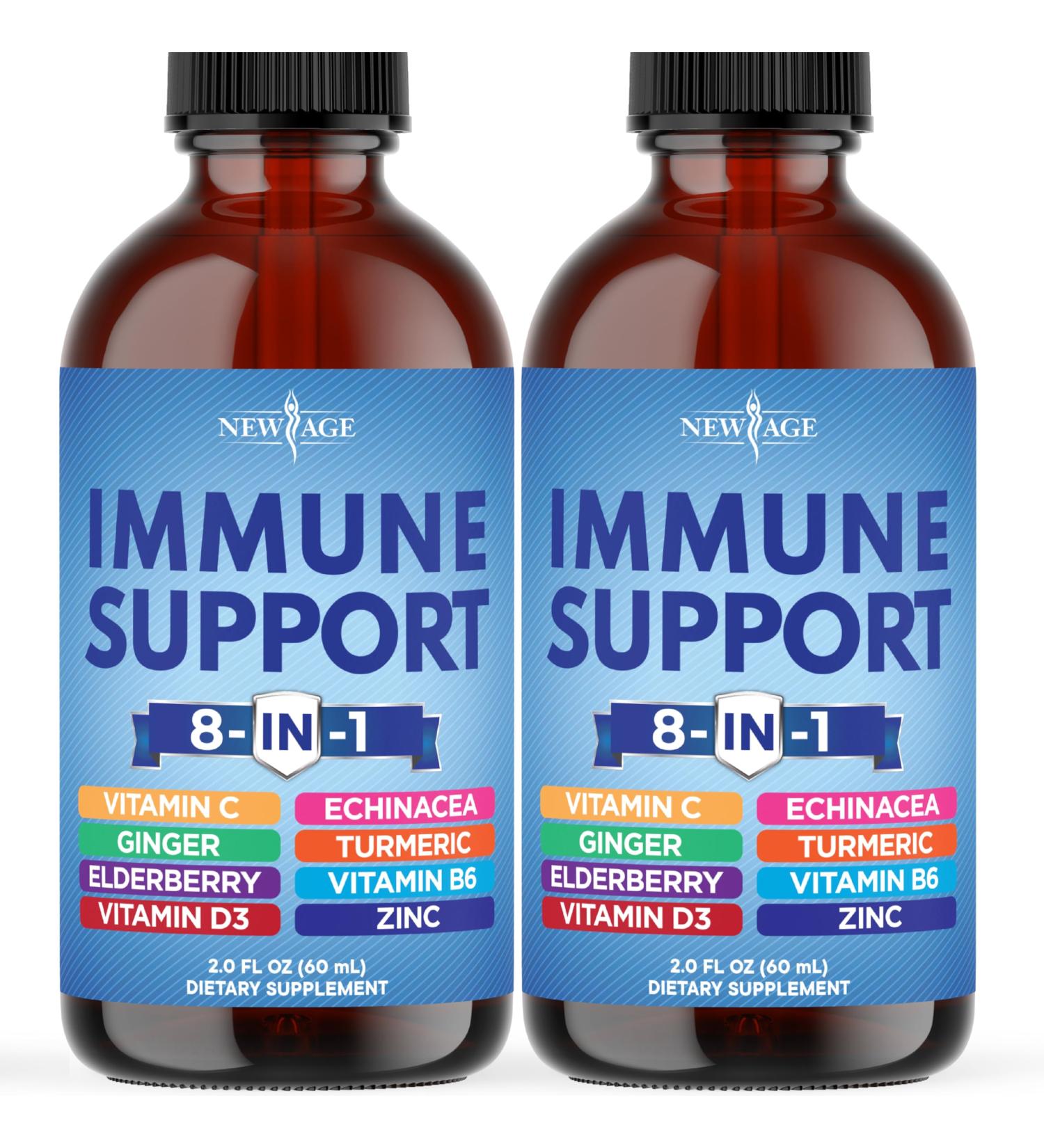 NEW AGE 8-in-1 Immune Support Liquid Drops Elderberry Turmeric Curcumin Echinacea Ginger Vitamins C & D3 Zinc & B6 Fast-Absorbing Immune & Antioxidant Support Vegan Non-GMO 4 oz 2 Fl Oz (Pack of 2) - Buy Online on GoSupps.com