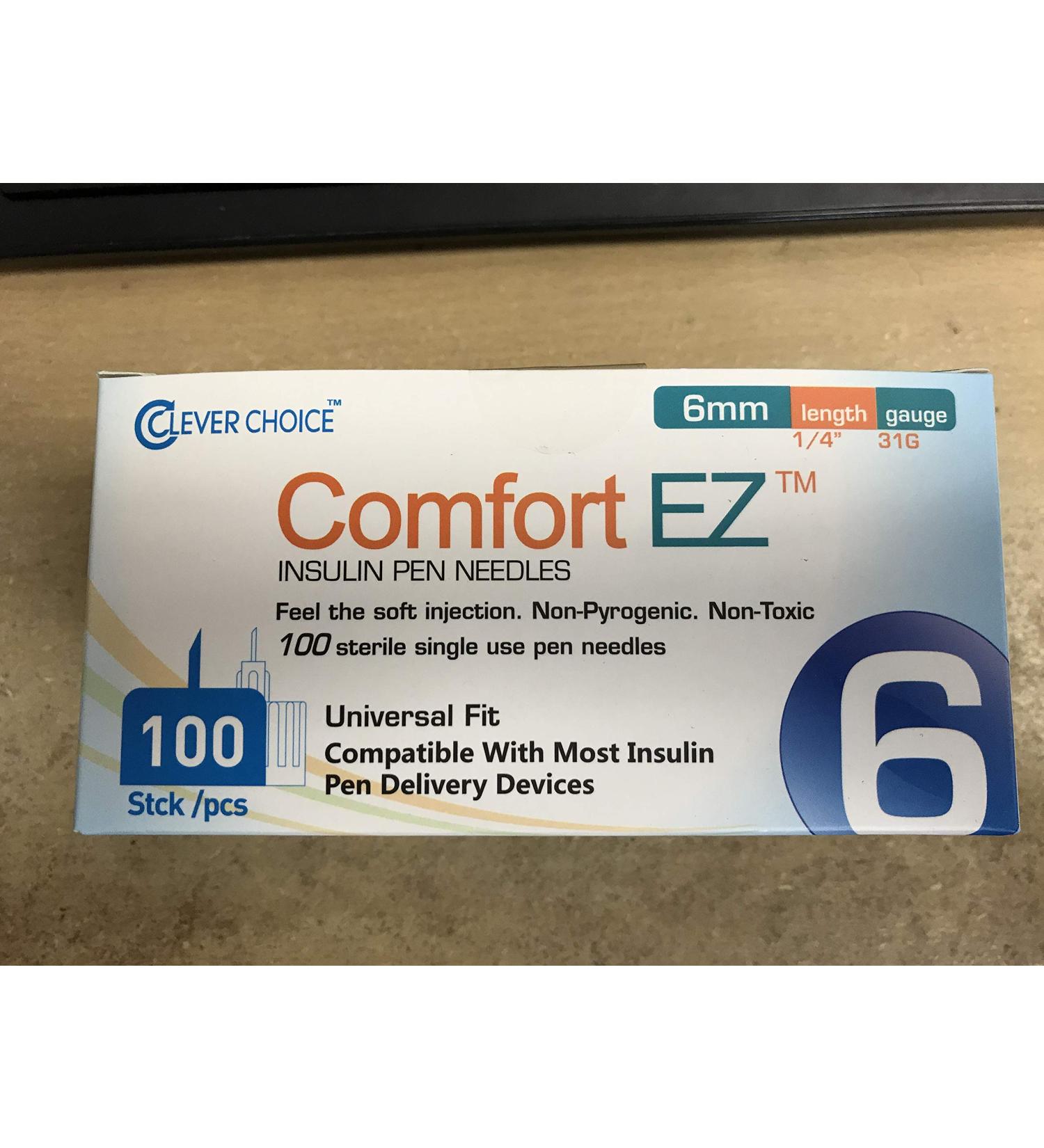 Clever Choice Comfort EZ Insulin Pen Needles 31G 6mm (1/4 Inch) - 100 Count - Buy Online on GoSupps.com