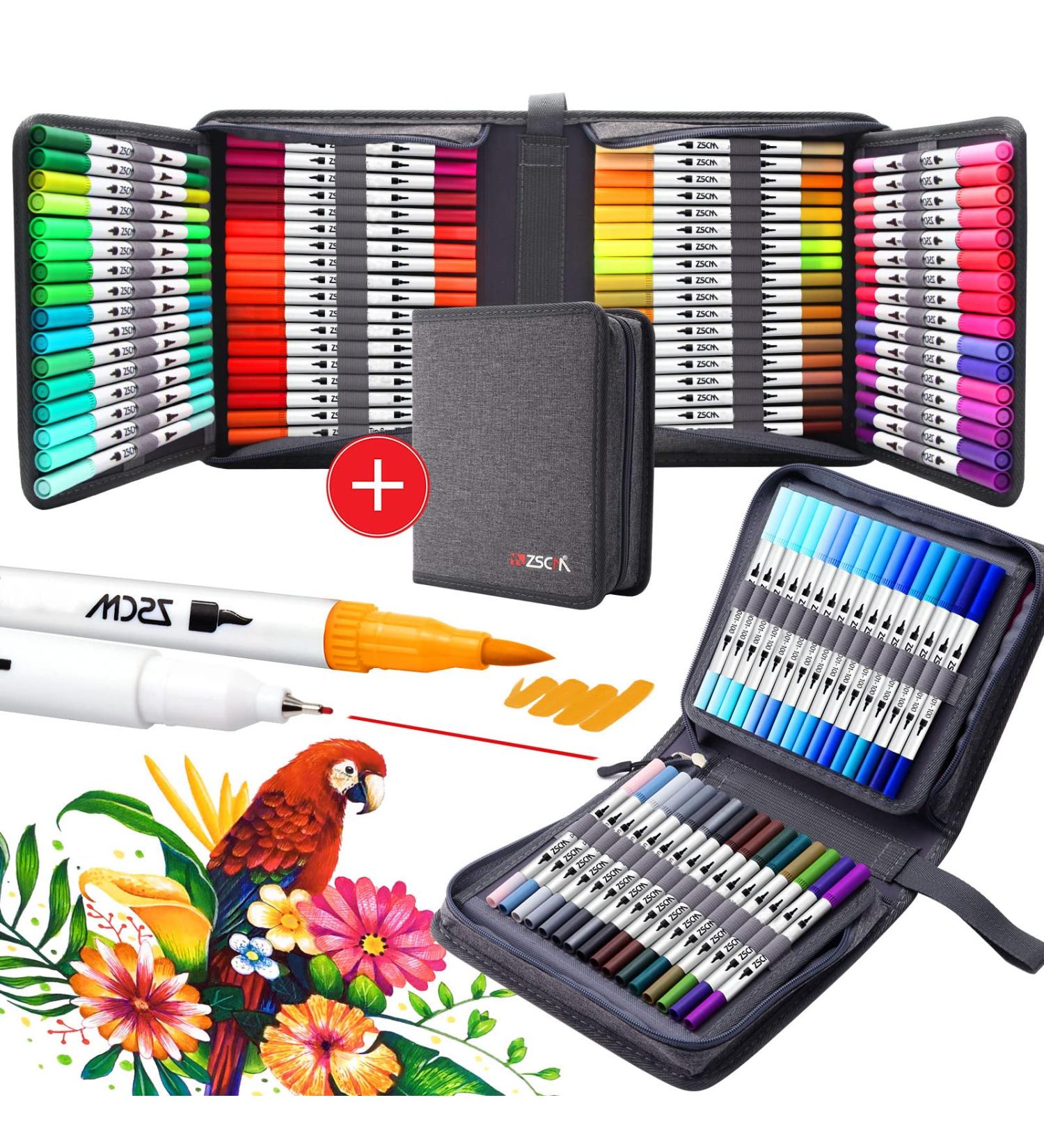 100 Colors Duo Tip Brush Markers Pens - Watercolor Art Markers for Coloring Books - Christmas Gifts for Kids & Adults - Buy Online on GoSupps.com