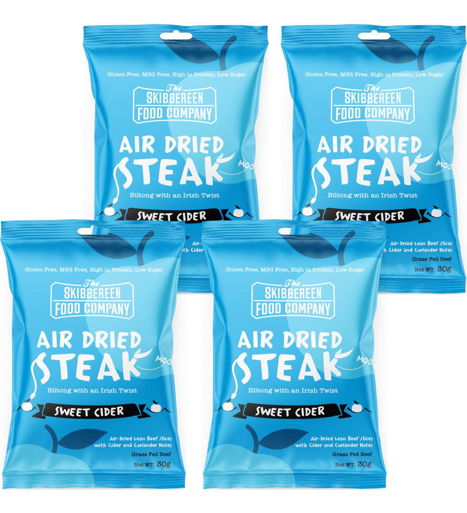 Grass Fed Beef Jerky Sweet Cider - Lean Beef Biltong Air Dried - The Perfect High Protein Snack - Low in Sugar Gluten Free MSG Free - 4 x 30g Bag Beef Slices by The Skibbereen Food Co 30 g (Pack of 4) - Buy Online on GoSupps.com