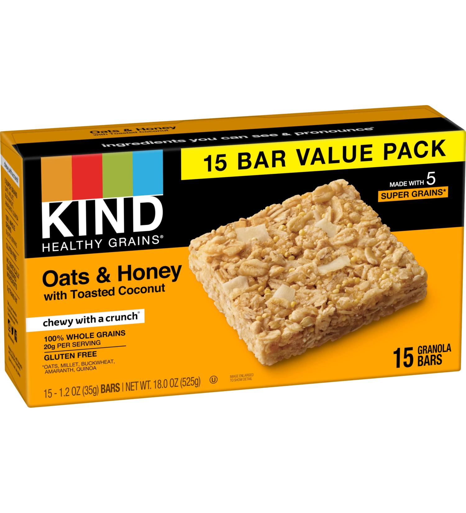 KIND Healthy Grains Bars Oats & Honey with Toasted Coconut 1.2oz 60 Pack Gluten Free - Oats & Honey Bars - Buy Online on GoSupps.com