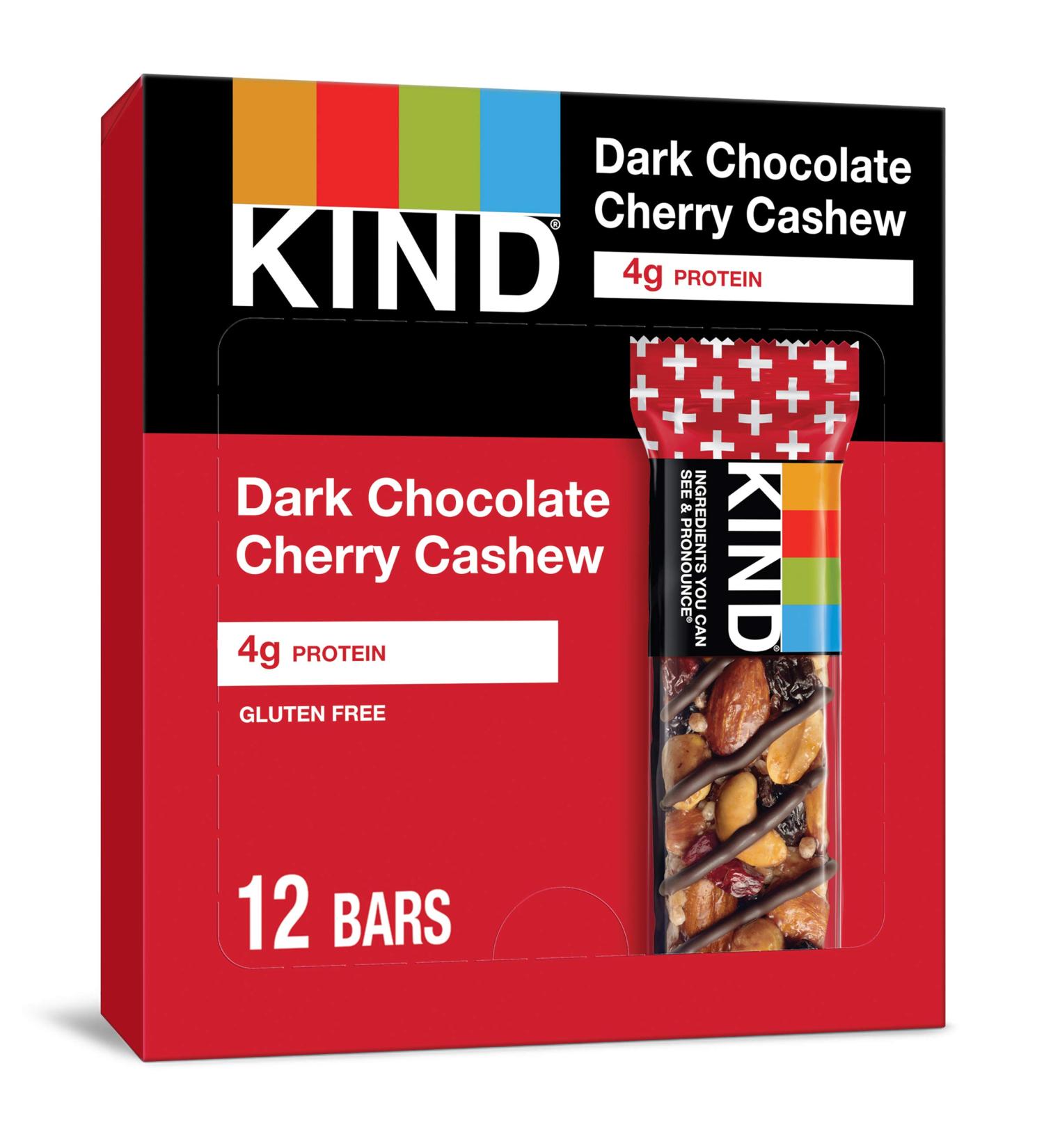 Buy KIND Bars Dark Chocolate Cherry Cashew - Gluten Free Antioxidant Snack (12 Count) - Buy Online on GoSupps.com
