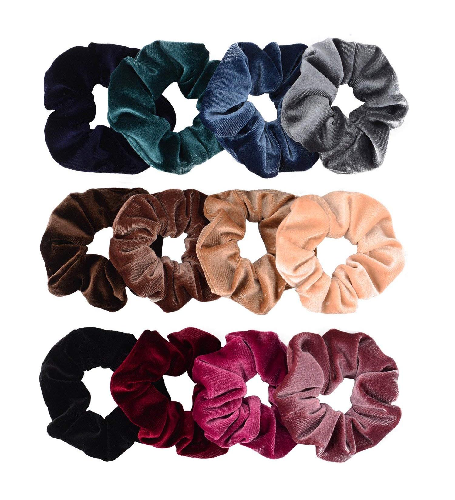 Hair Scrunchies Velvet Elastics Scrunchy Bobbles Soft Hair Bands Hair Ties (12 Colors) - Buy Online on GoSupps.com