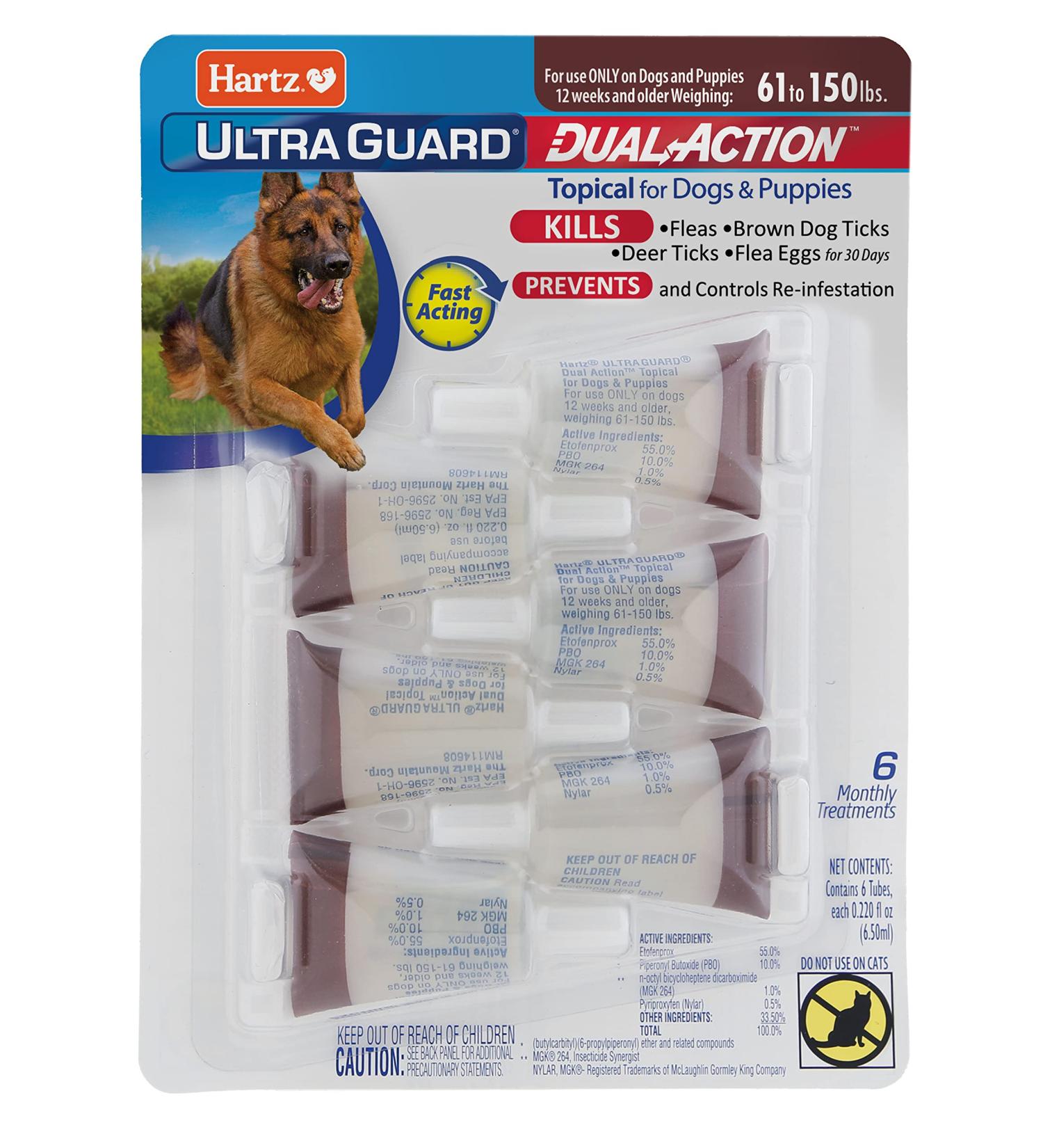 Hartz UltraGuard Dual Action Flea & Tick Topical Treatment for 60+ Pound Dogs - 6 Months Protection - Buy Online on GoSupps.com