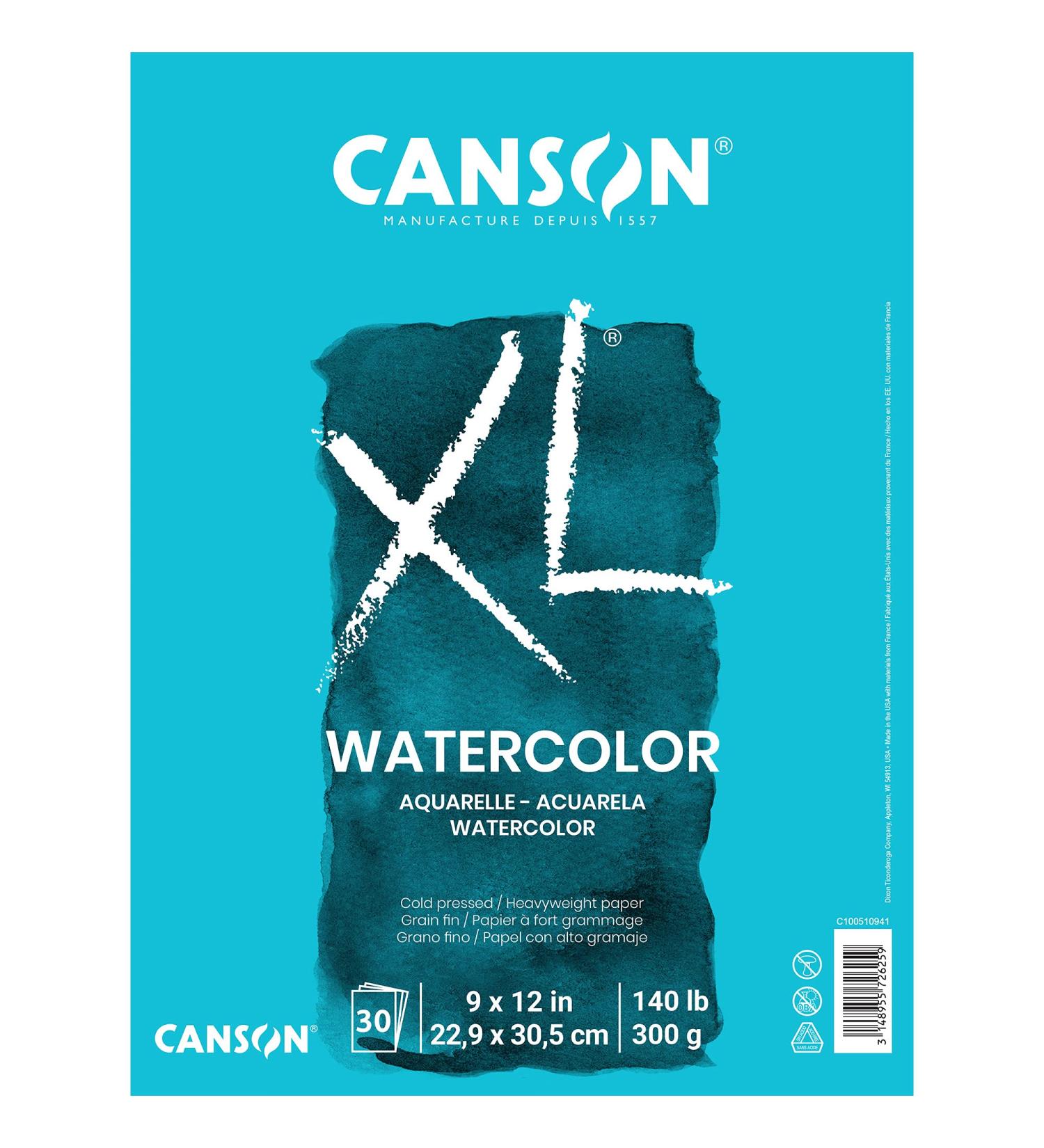Canson XL Watercolor Textured Paper Pad, 140lb, 9x12 Fold Over - 30 Sheets, for Paint, Pencil, Ink, Charcoal, Pastel, Acrylic - Buy Online on GoSupps.com