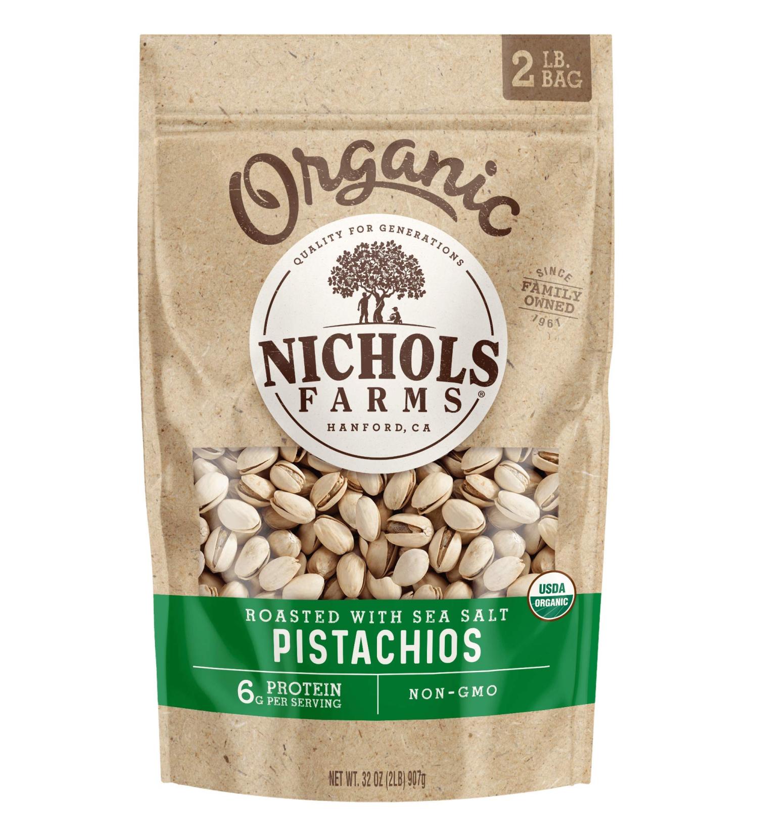 Nichols Farms 2LB Organic Roasted Pistachios with Sea Salt - Inshell Premium Nuts - Buy Online on GoSupps.com