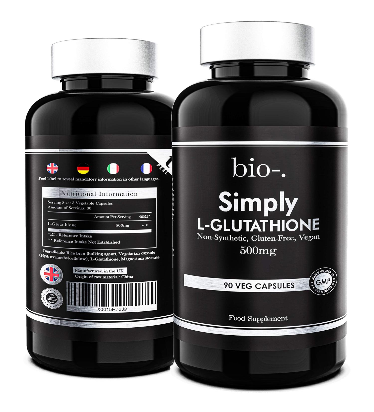 Biodash 500 Milligrams of Simply L-glutathione Capsules - 90 Vegetarian Tablets - Clear - Buy Online on GoSupps.com