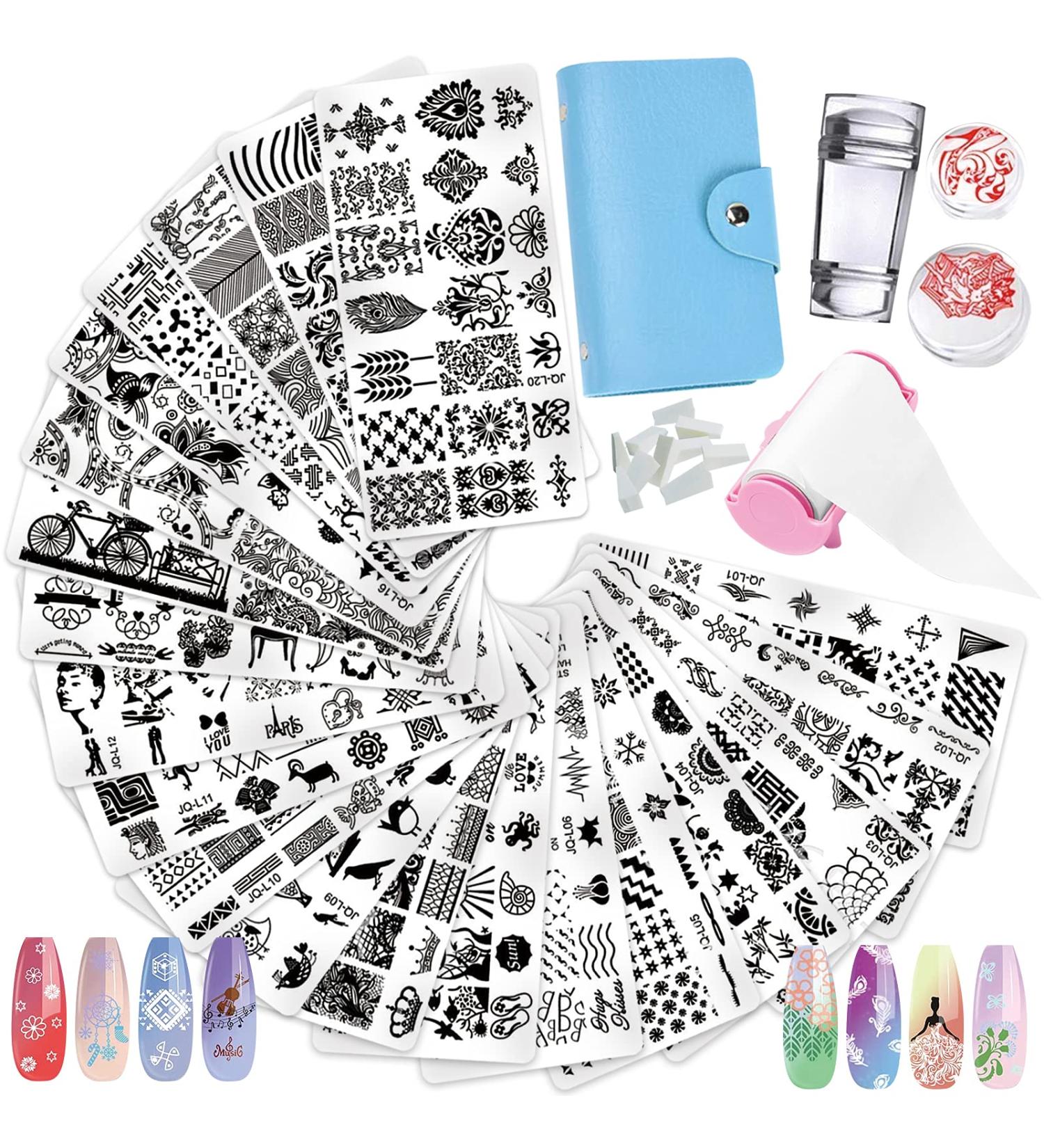 33Pcs Nail Stamper Kit with Image Plates, Gradient Nails Sponges, Scraper Set & Storage Bag - Nail Art Stamping Template Set for Easy DIY Designs - Buy Online on GoSupps.com