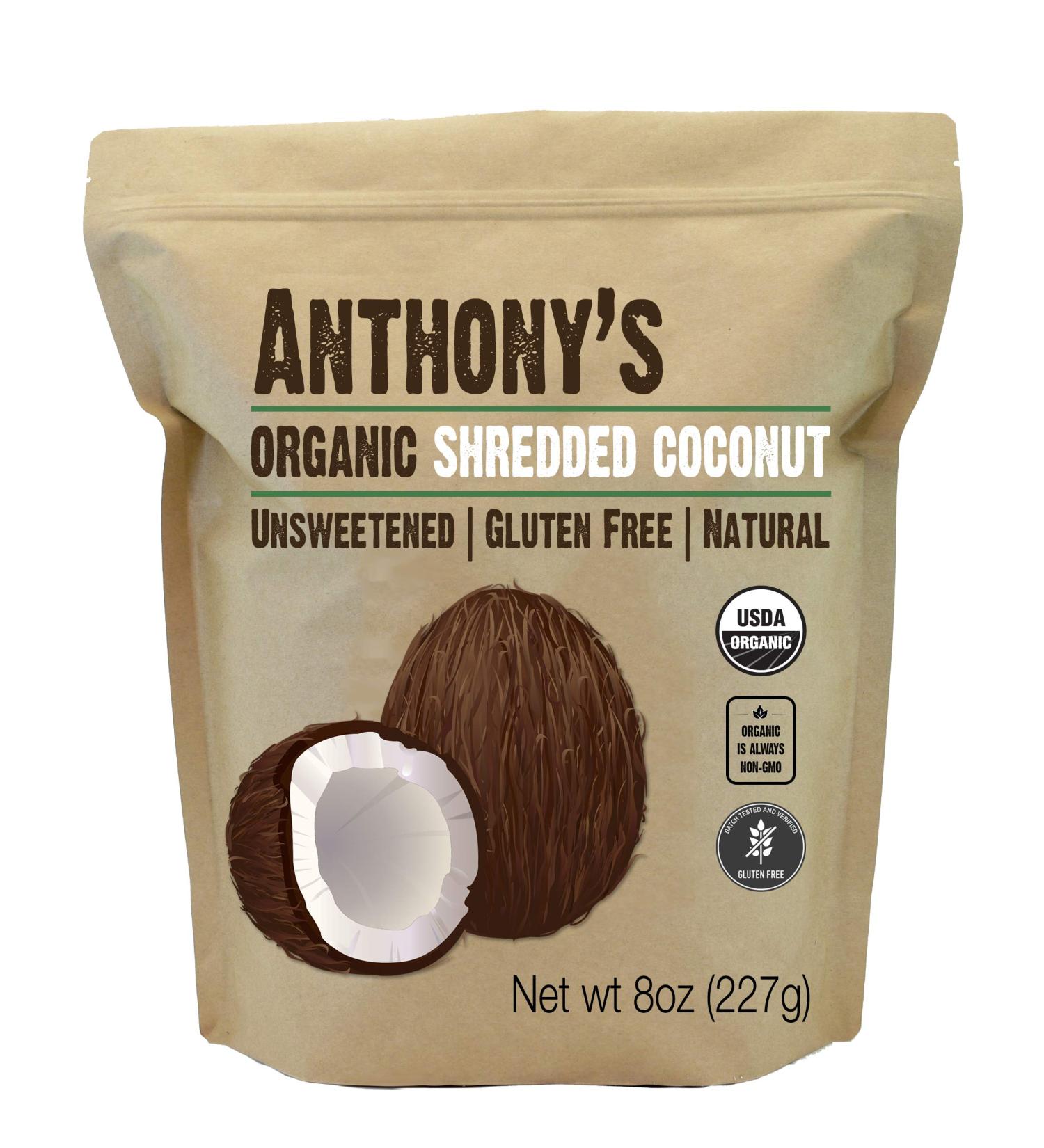 Anthony's Organic Shredded Coconut 8 oz - Unsweetened, Gluten Free, Non GMO, Vegan, Keto Friendly - Buy Online on GoSupps.com