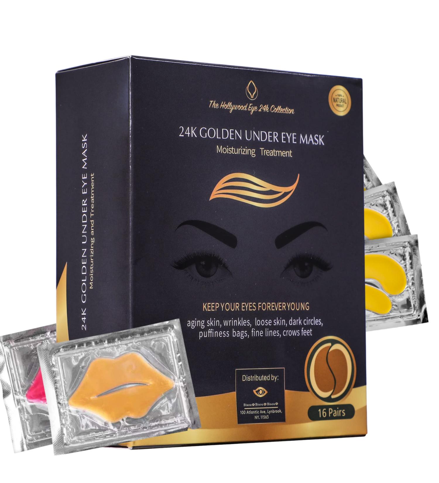 Bisou Bisou Bisou Gold Under Eye Patches with Lip Mask - 16 Pairs | Dark Circles, Puffiness, Wrinkles | Hydrogel Collagen Eye Pad - Buy Online on GoSupps.com