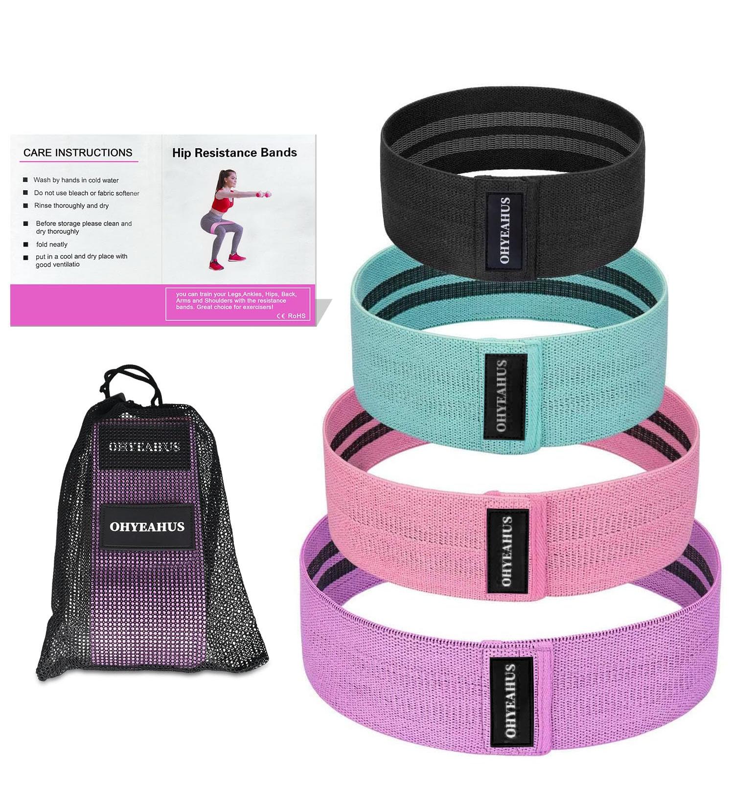 Resistance Bands Set - Booty Hip Bands for Legs Shoulders and Arms Exercises - Perfect for Fitness Glute or Squat Workout - 4 Non-Rolling Circle Bands - Buy Online on GoSupps.com