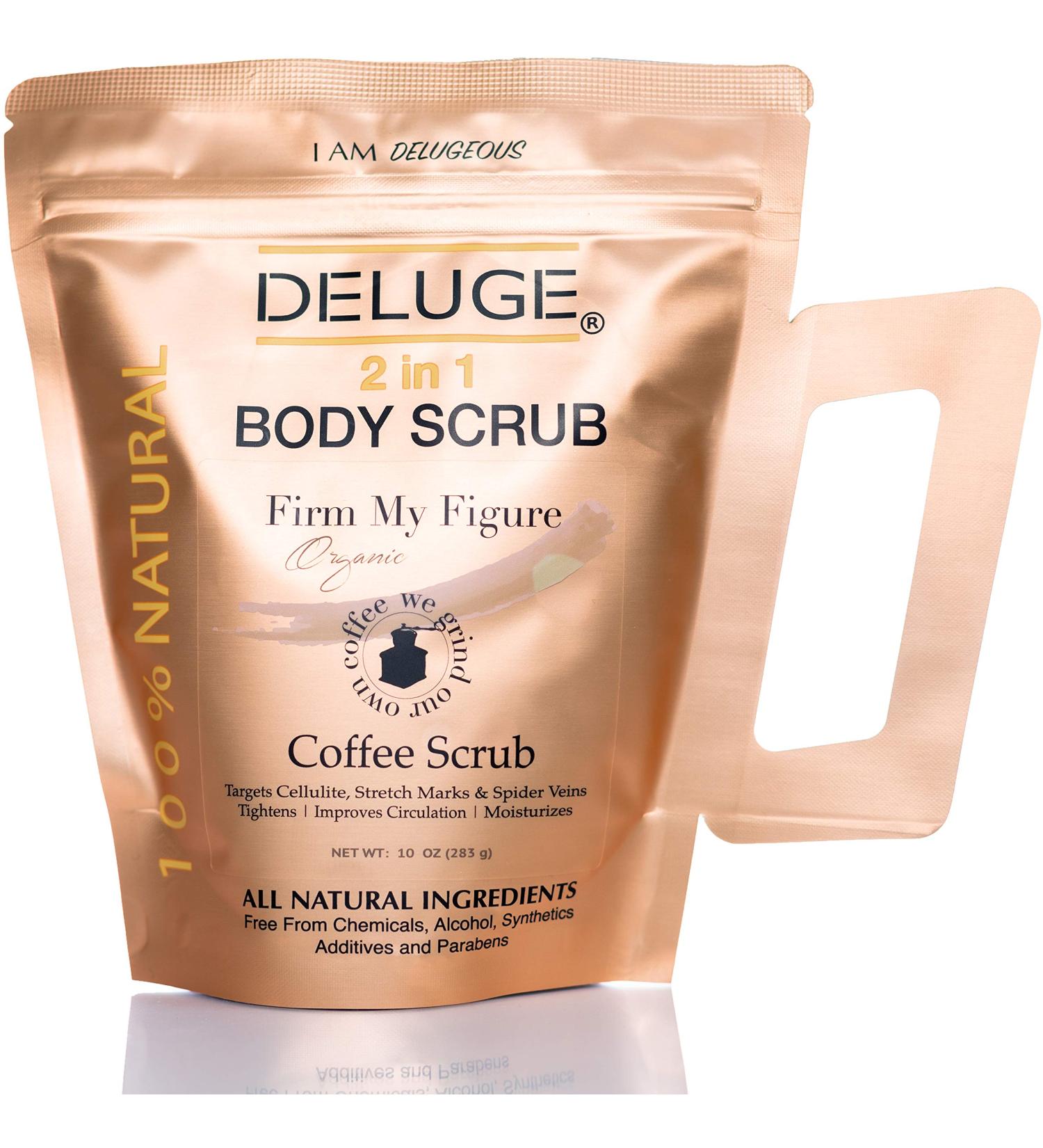 Deluge Coffee Scrub for Cellulite and Stretch Marks - Hydrating Treatment with Shea Butter, Coconut Oil, and Dead Sea Salt - Firms, Tones, and Moisturizes Skin - 10 oz - Buy Online on GoSupps.com