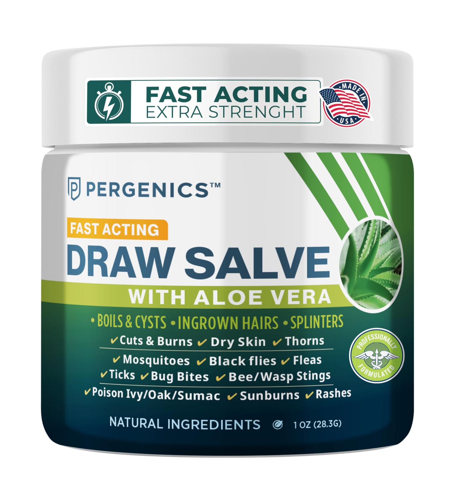 Pergenics Drawing Salve Ointment with Natural Aloe Vera Fast Acting for ingrown Hair Boil & Cyst Splinter Remover Bug and Spider Bites bee Sting Mosquito bite Itch Poison Ivy 1 oz - Buy Online on GoSupps.com