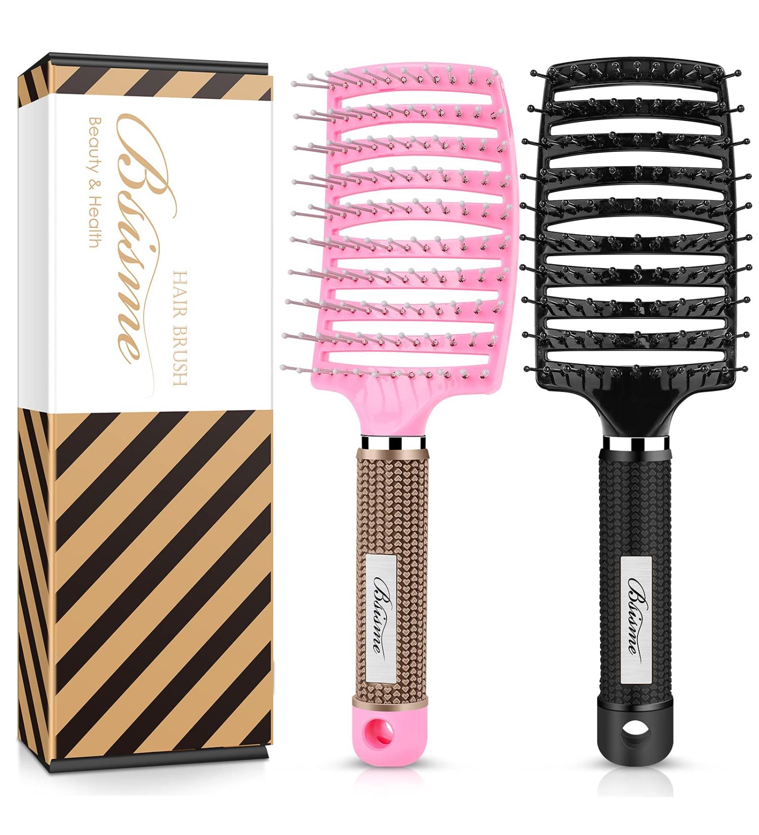 Curved Vented Hair Brush Set for Women Men Kids - Professional Styling for Wet Dry Curly Straight Hair - Fast Blow Drying - Pink+ Black - Buy Online on GoSupps.com