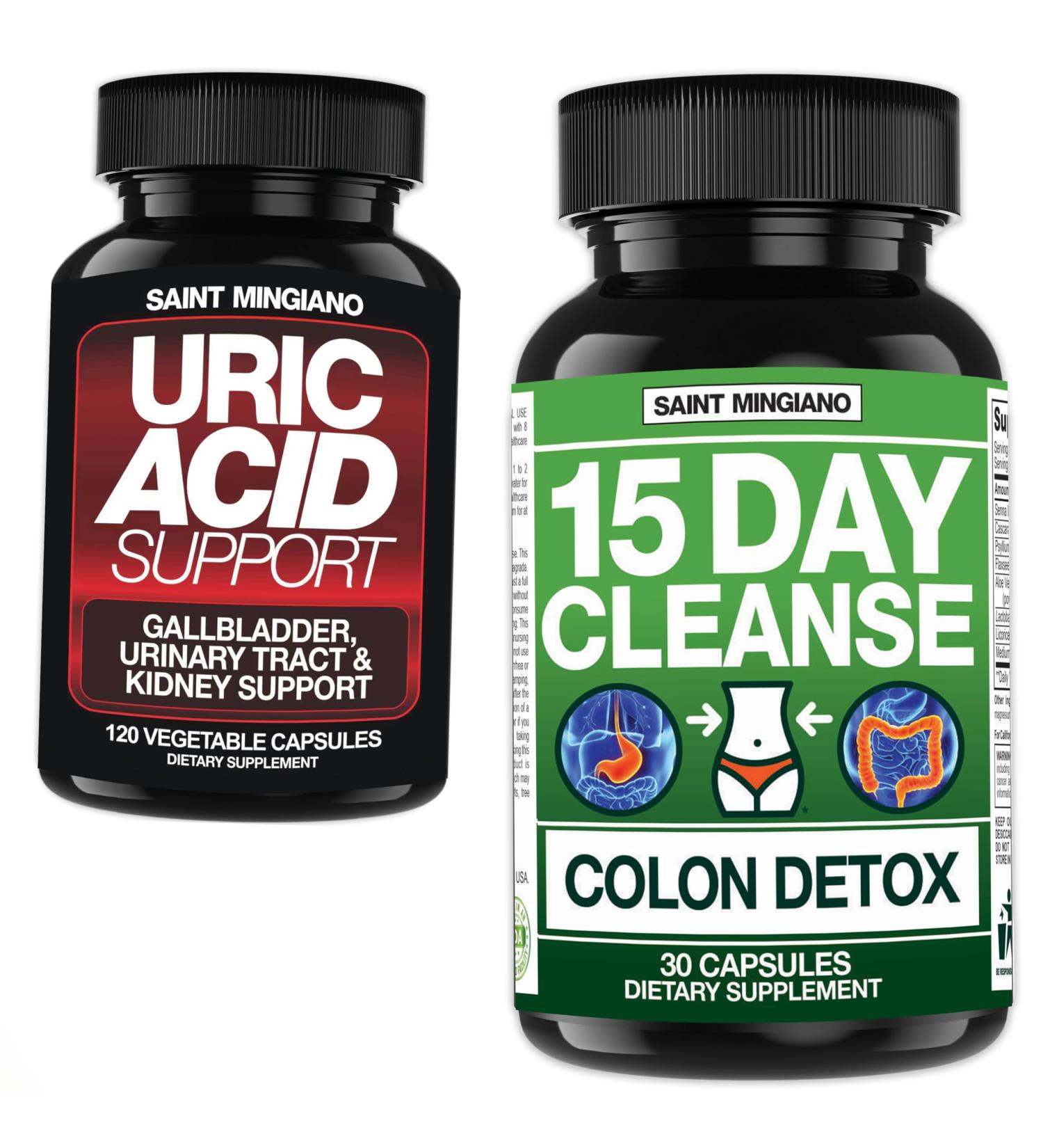 Saint Mingiano 15 Day Cleanse Colon Detox - with - Uric Acid Flush for Gout Support -120 Capsules - Buy Online on GoSupps.com