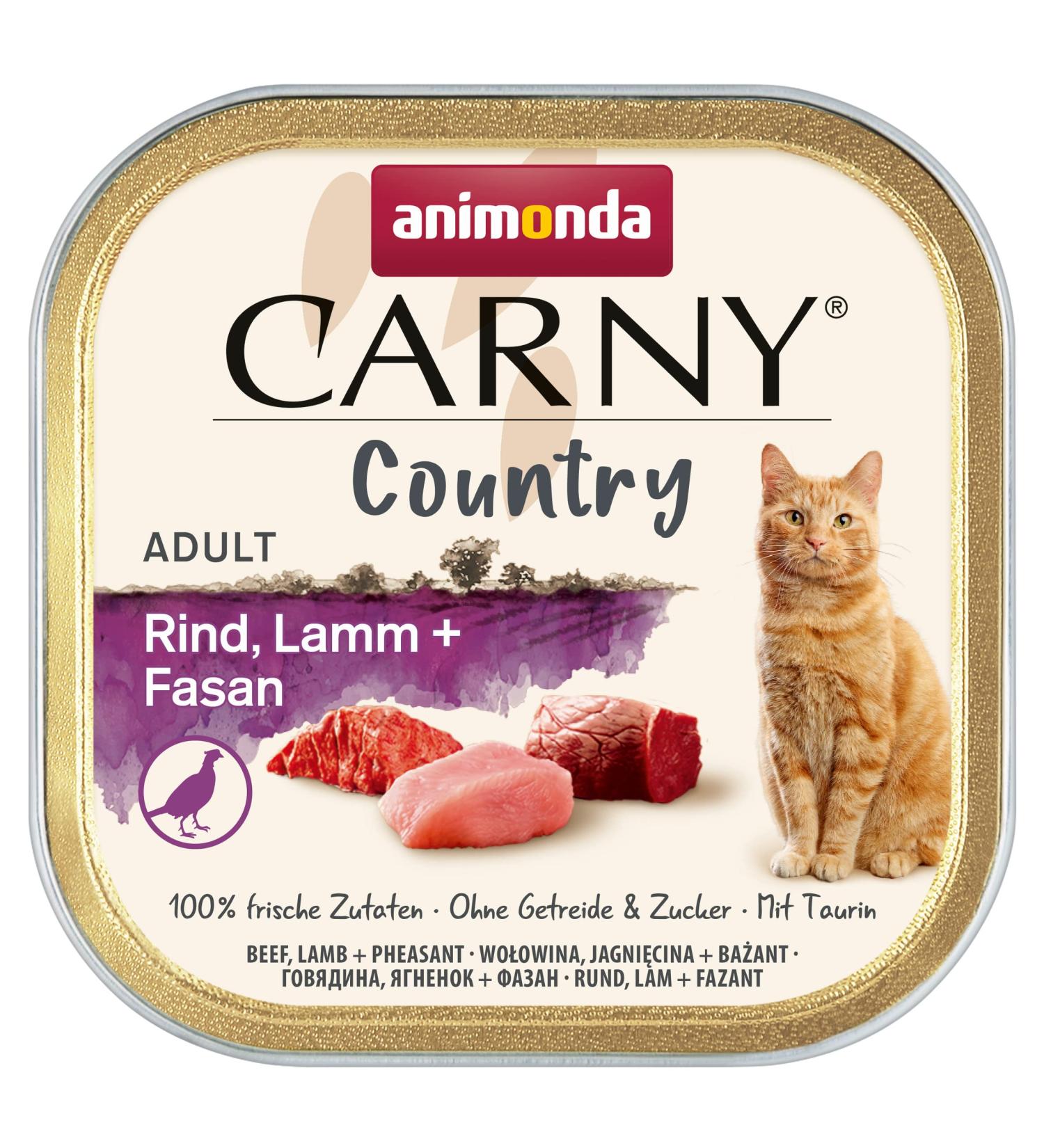 Animonda Carny Adult Country Cat food wet food for cats in the practical portion shell with beef lamb + pheasant 32 x 100g beef lamb + fasan 100 g (32 pack)