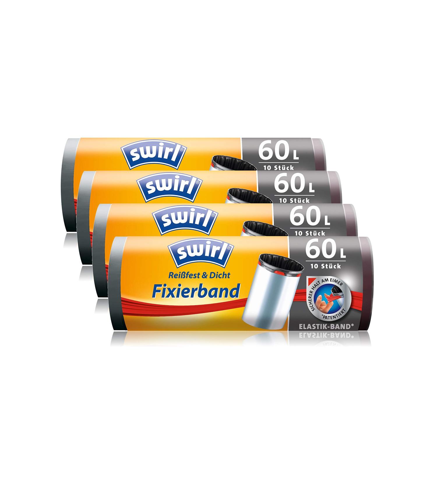 Swirl Fixing Tape Garbage Bags - 60L 10 Bags per Roll Anthracite (Pack of 4) - Eco-Friendly & Durable - Buy Online on GoSupps.com