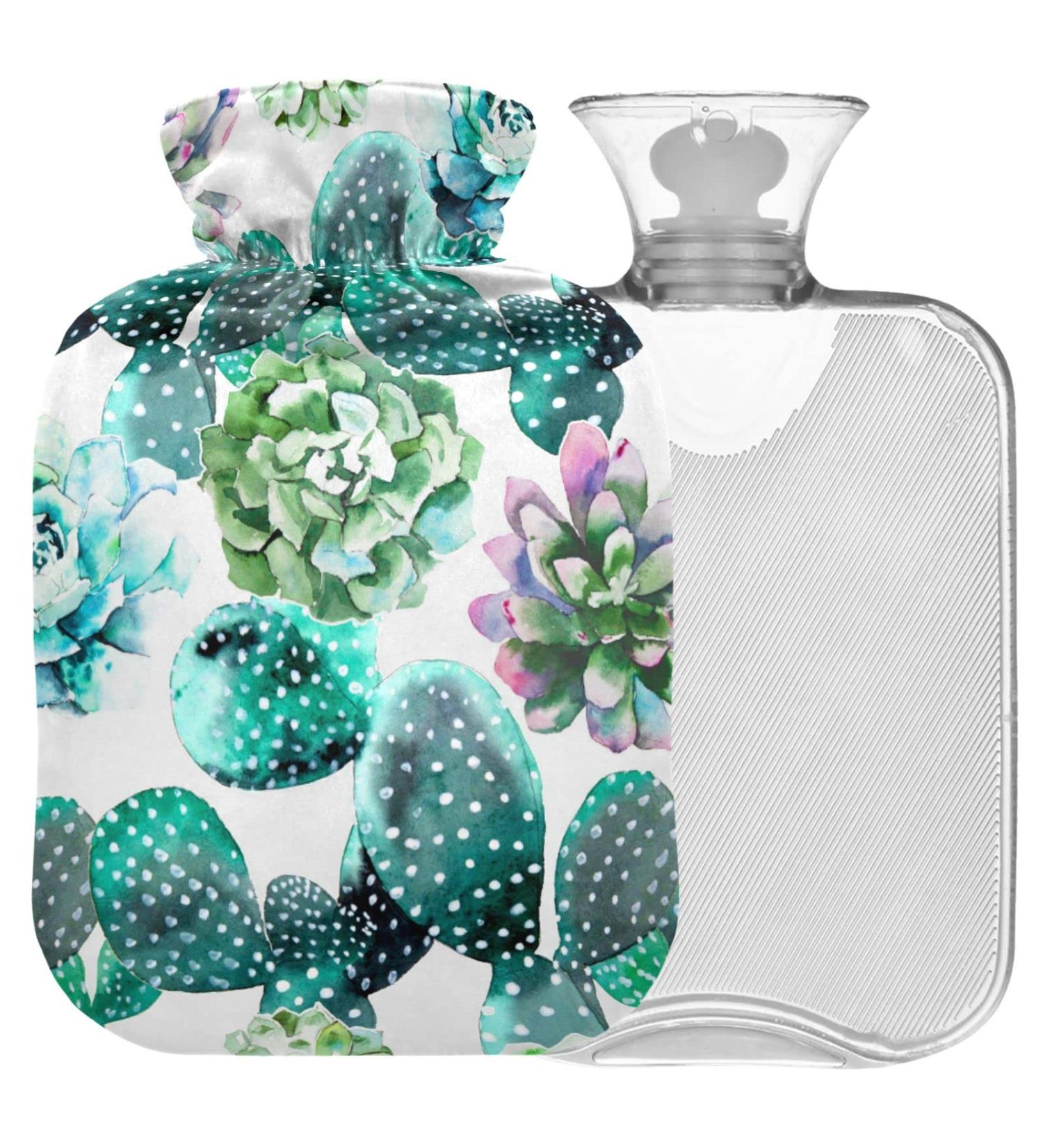 NAANLE Hot Water Bottle with Cactus Cover - 2L for Pain Relief Menstrual Cramps & Heat Therapy | Succulent Watercolor Design - Buy Online on GoSupps.com