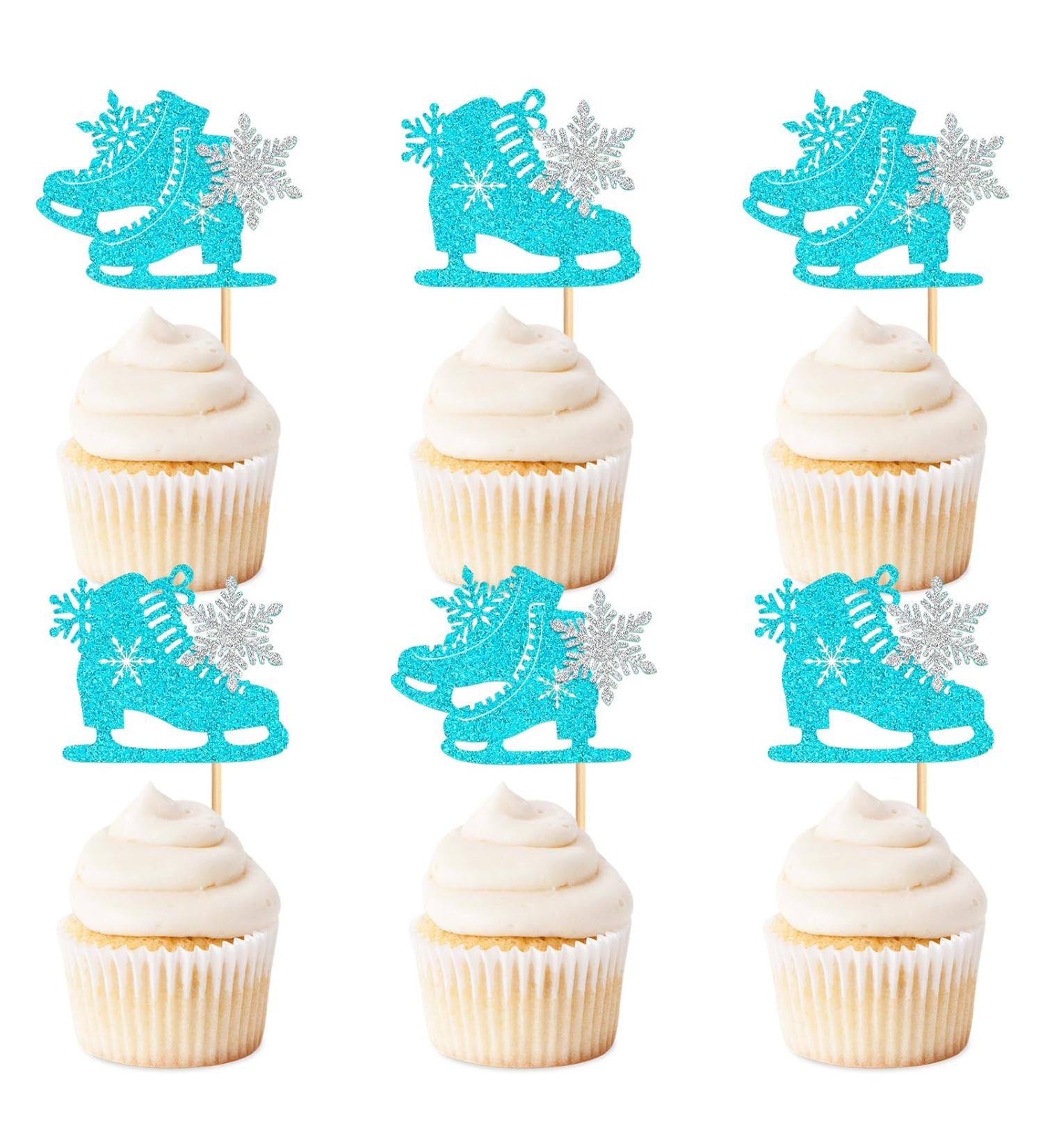Keaziu 24 Pack Ice Skating Snowflake Cupcake Topper Ice Sports Theme Cupcake Decoration Skating Children Boy Girl Happy Birthday Party Decorations Supplies Blue 4 - Buy Online on GoSupps.com