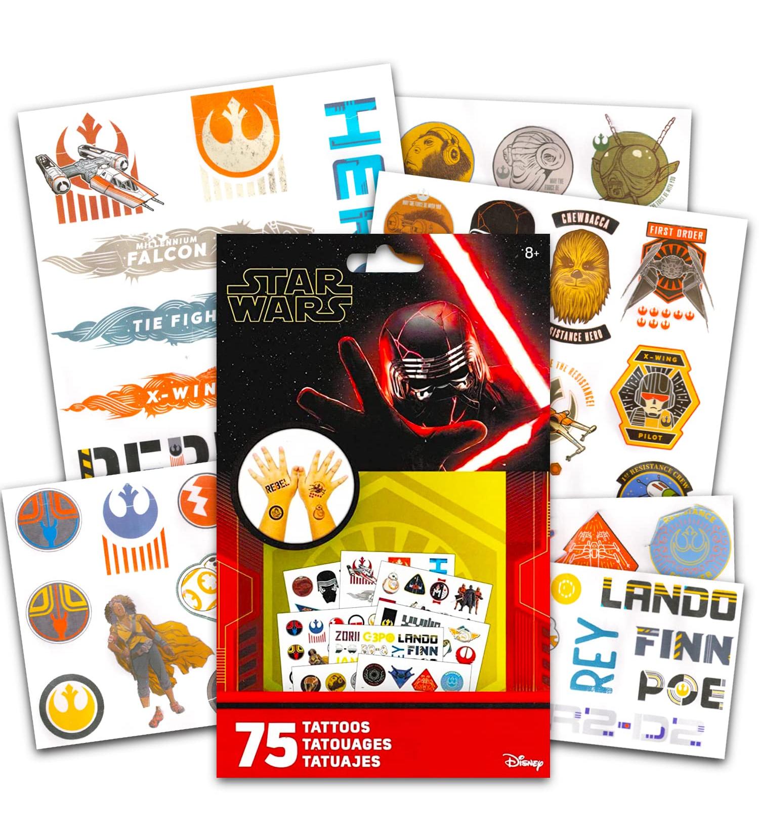 Star Wars Temporary Tattoos - 75 Assorted Designs including Kylo Ren, Rey, Captain Phasma, Stormtroopers, BB-8 and More by Disney Studios - Buy Online on GoSupps.com