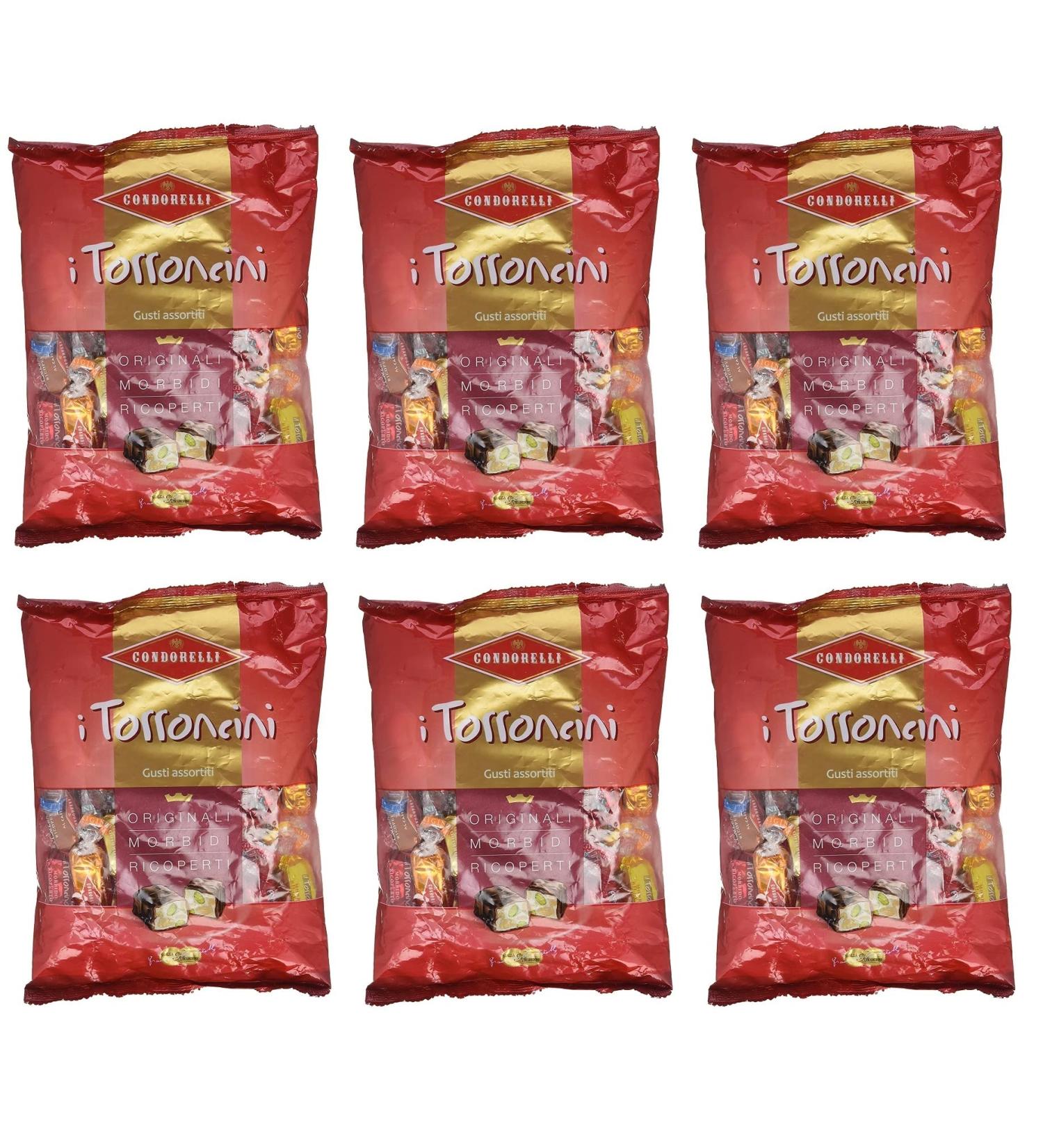 Italian Gourmet E.R. Set of 6 Condorelli I Torroncini Assorted Flavors Soft Covered Torroncini Chocolate Flavor Melting Nougat Soft Dark Chocolate Flavour 1 kg