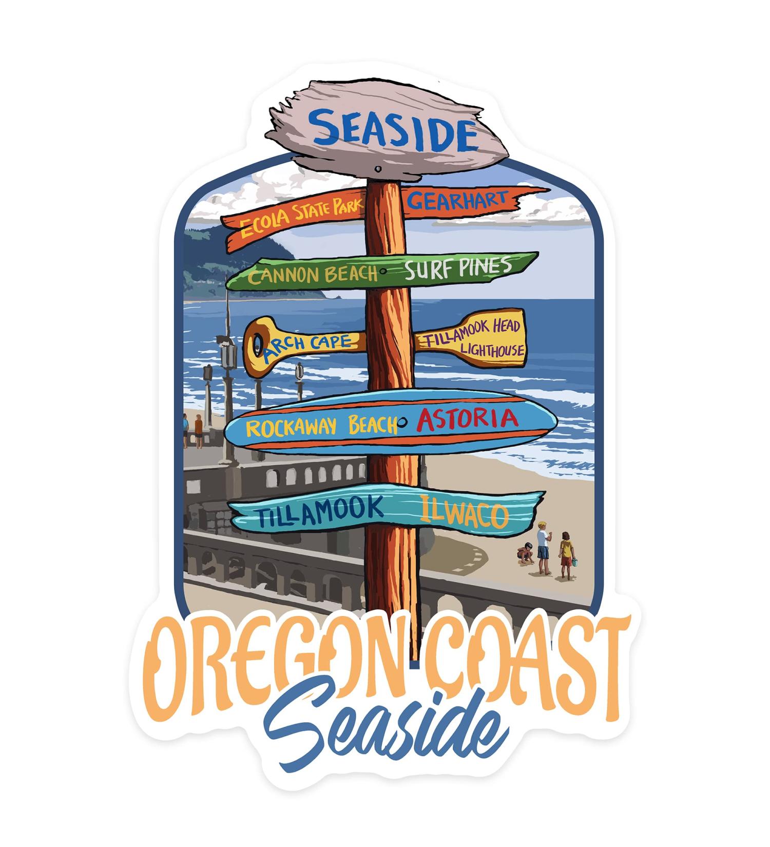 Seaside Oregon Destination Signpost Die Cut Sticker - Waterproof Vinyl Decal 1-3 inches for Cars, Water Bottles, Laptops, Coolers - Buy Online on GoSupps.com