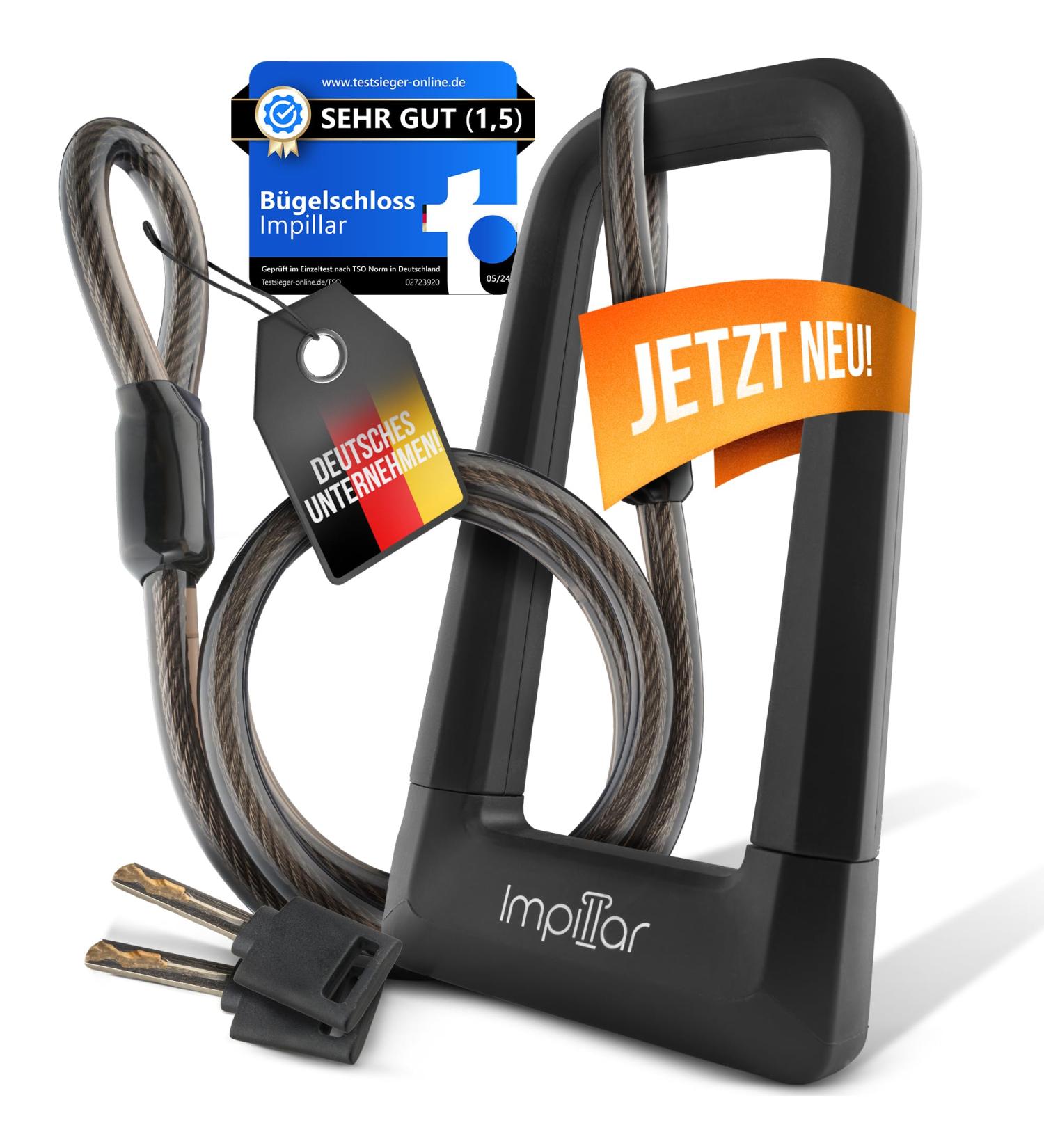 Impillar High Security Bike Lock for E-Scooter E-Bike Roller & Motorcycle | Light Bracket Lock with 1.2m Cable - Ideal for Children & Adults - Buy Online on GoSupps.com