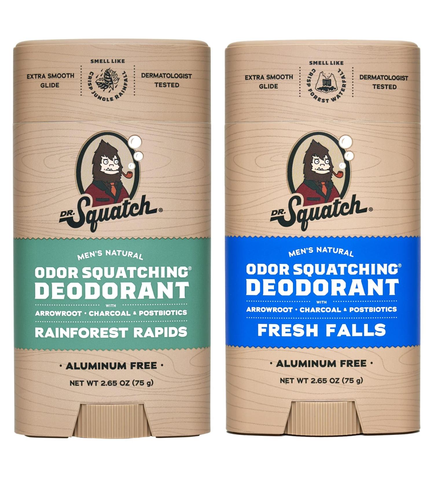 Dr. Squatch Natural Deodorant for Men Odor-Squatching Men's Deodorant Aluminum Free - Rainforest Rapids + Fresh Falls (2.65 oz 2 Pack) Jungle Falls - Buy Online on GoSupps.com