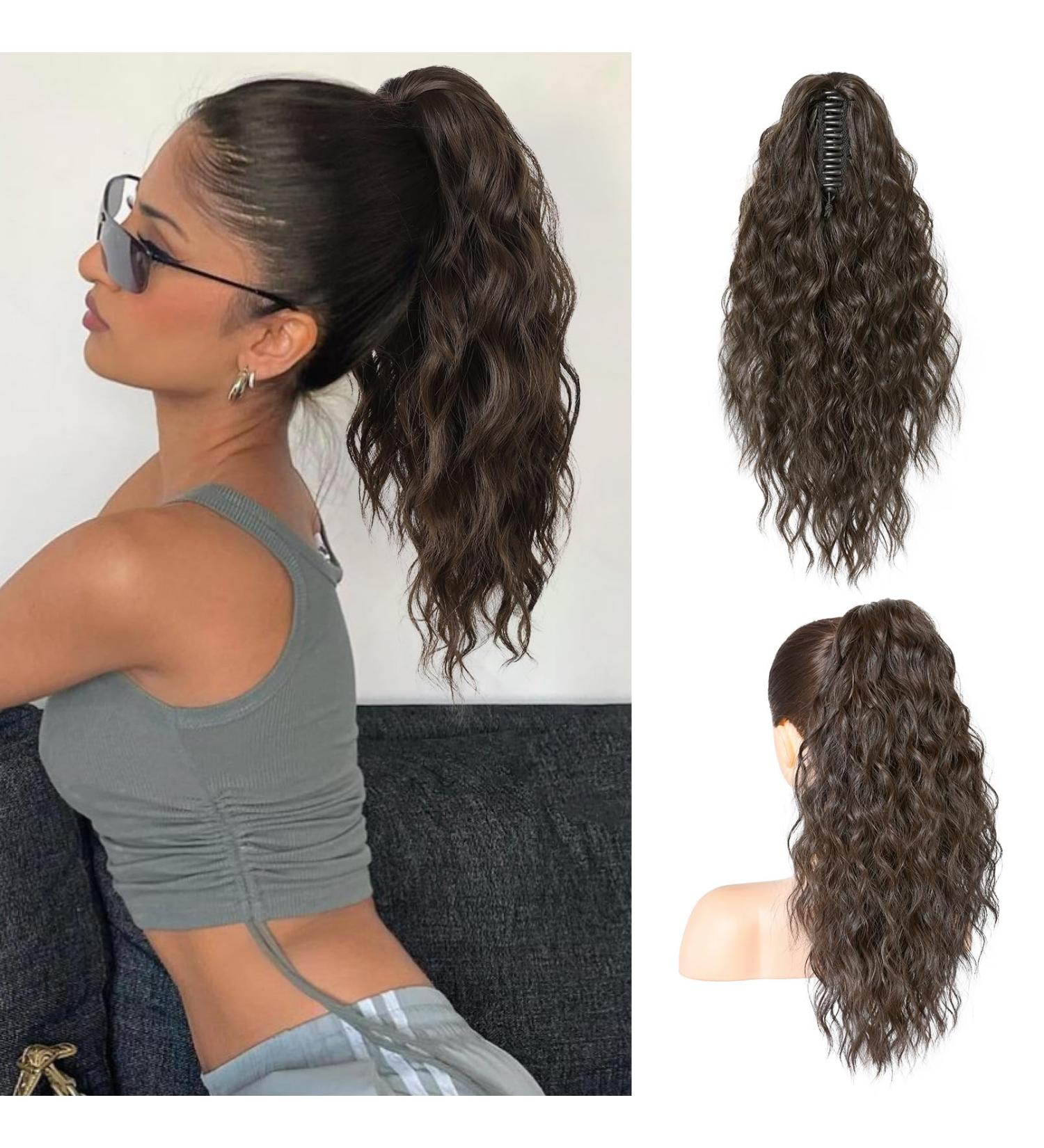 Brikabia 40cm Chocolate Brown Blonde Ponytail Extension - Long Wavy Curly Clip-In Hair Parts for Women - Buy Online on GoSupps.com