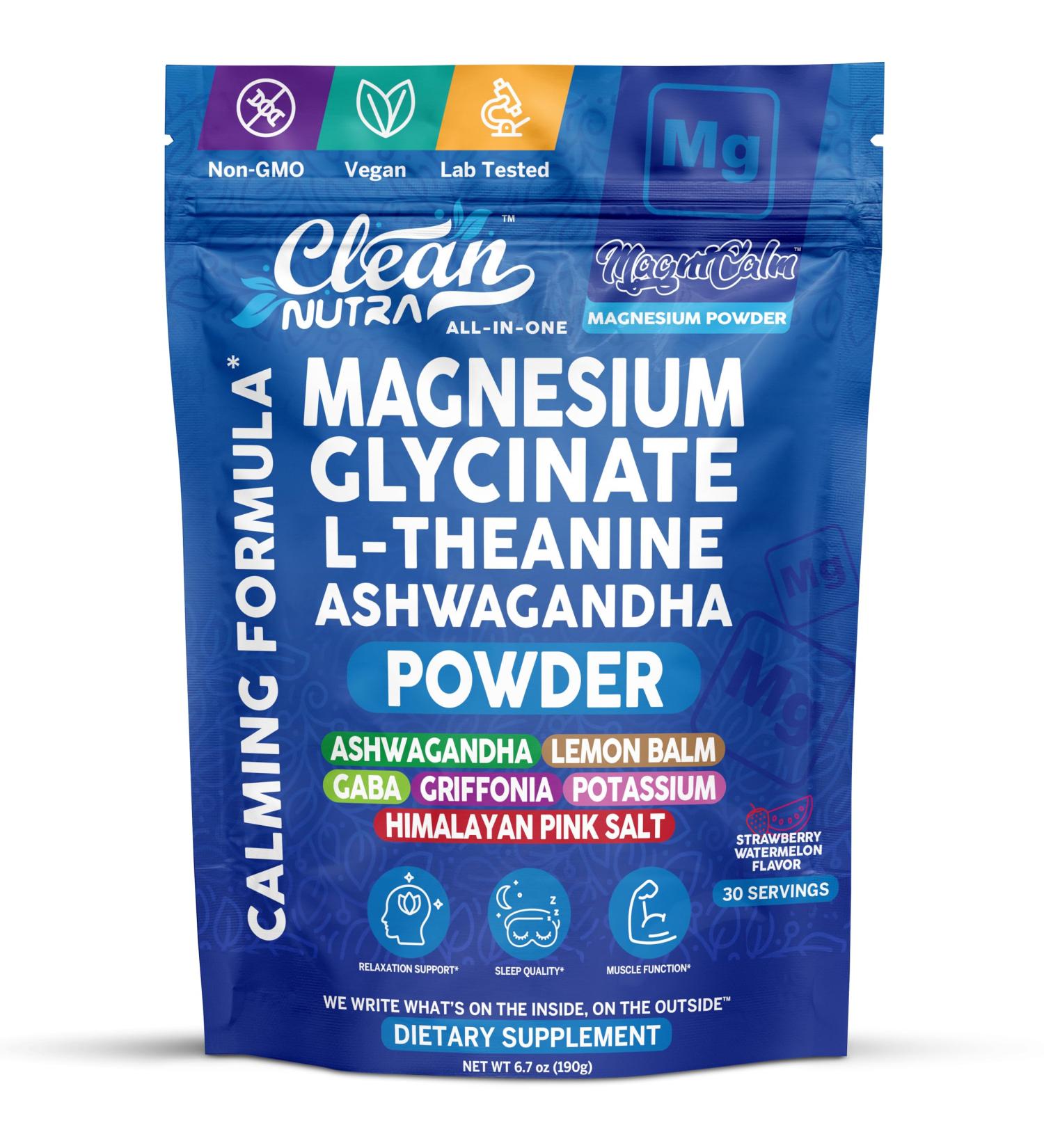 Magnesium Glycinate Powder Supplement + L Theanine Ashwagandha Glycine Apigenin Lemon Balm GABA 5HTP Pink Salt Potassium L Tryptophan Calcium | Powdered Sleep Aid Calm Trace Minerals Vitamin - Buy Online on GoSupps.com