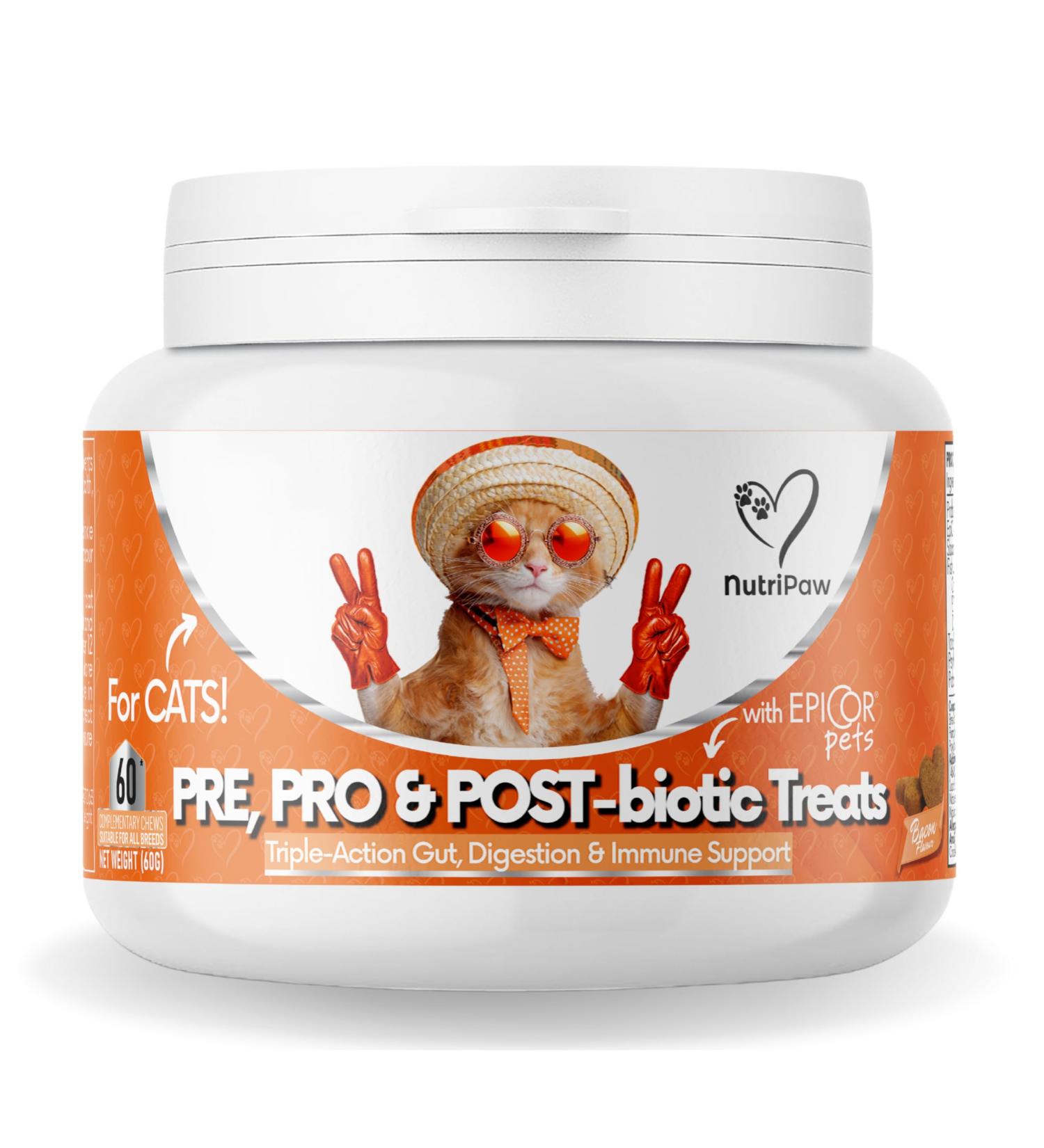 NutriPaw Digestive Treats For Cats - Gut Health Hairballs Sensitive Tums Anal Glands Scooting Loose Stools Smelly Itchy Ears - Great for all Cats - Lasts up to 2 Months - Buy Online on GoSupps.com