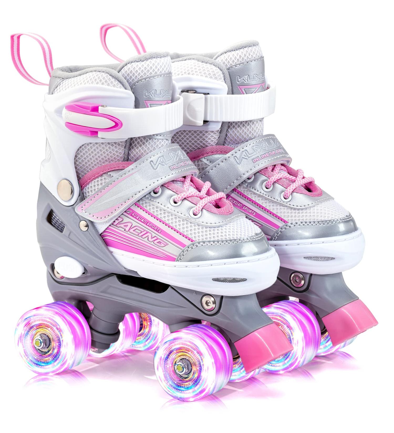 Kuxuan Saya Roller Skates for Kids | Adjustable with Light-Up Wheels | Pink & Gray | Small (10-13 US) - Buy Online on GoSupps.com