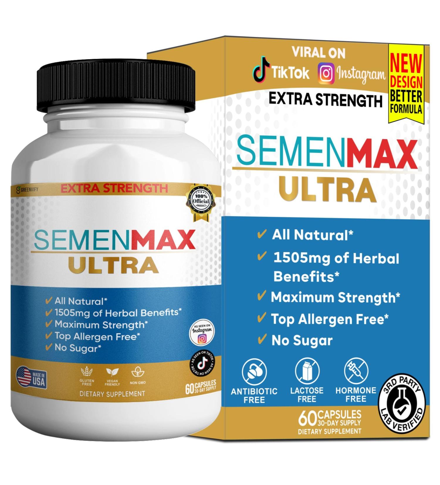 Semenmax Ultra Organic Maca Root Complex 60 Capsules All Natural Dietary Supplement Gluten Free Vegan (1) - Buy Online on GoSupps.com