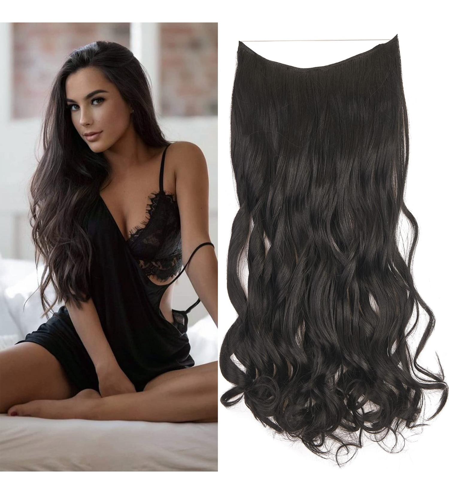 Cybelleza 18inch Long Curly Hair Extension Invisible Secret Wire Crown Hair Extensions Clip in One Piece Wavy Natural Synthetic Hairpiece for Women (Dark Brown) 18" - Curly Dark Brown - Buy Online on GoSupps.com